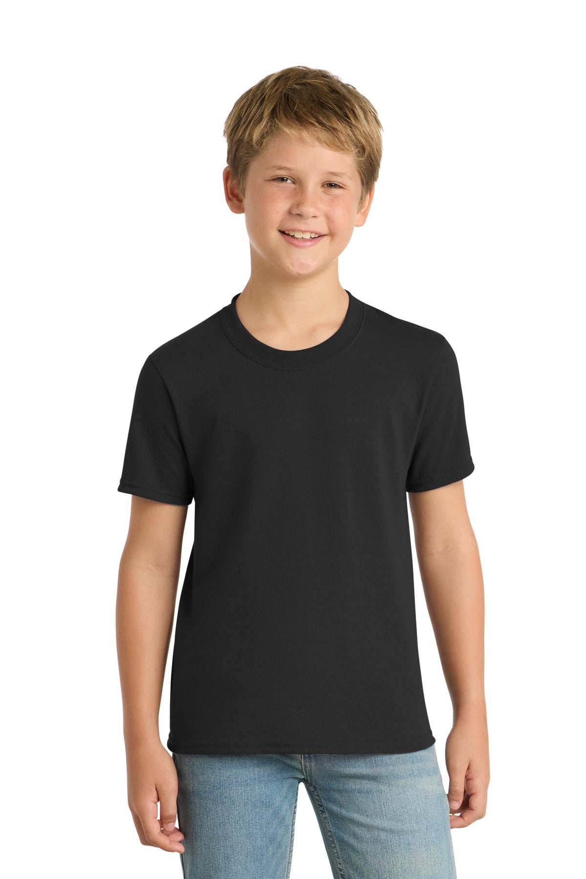 Port & Co Youth Core Blend Tee. PC55Y - Jet Black - front