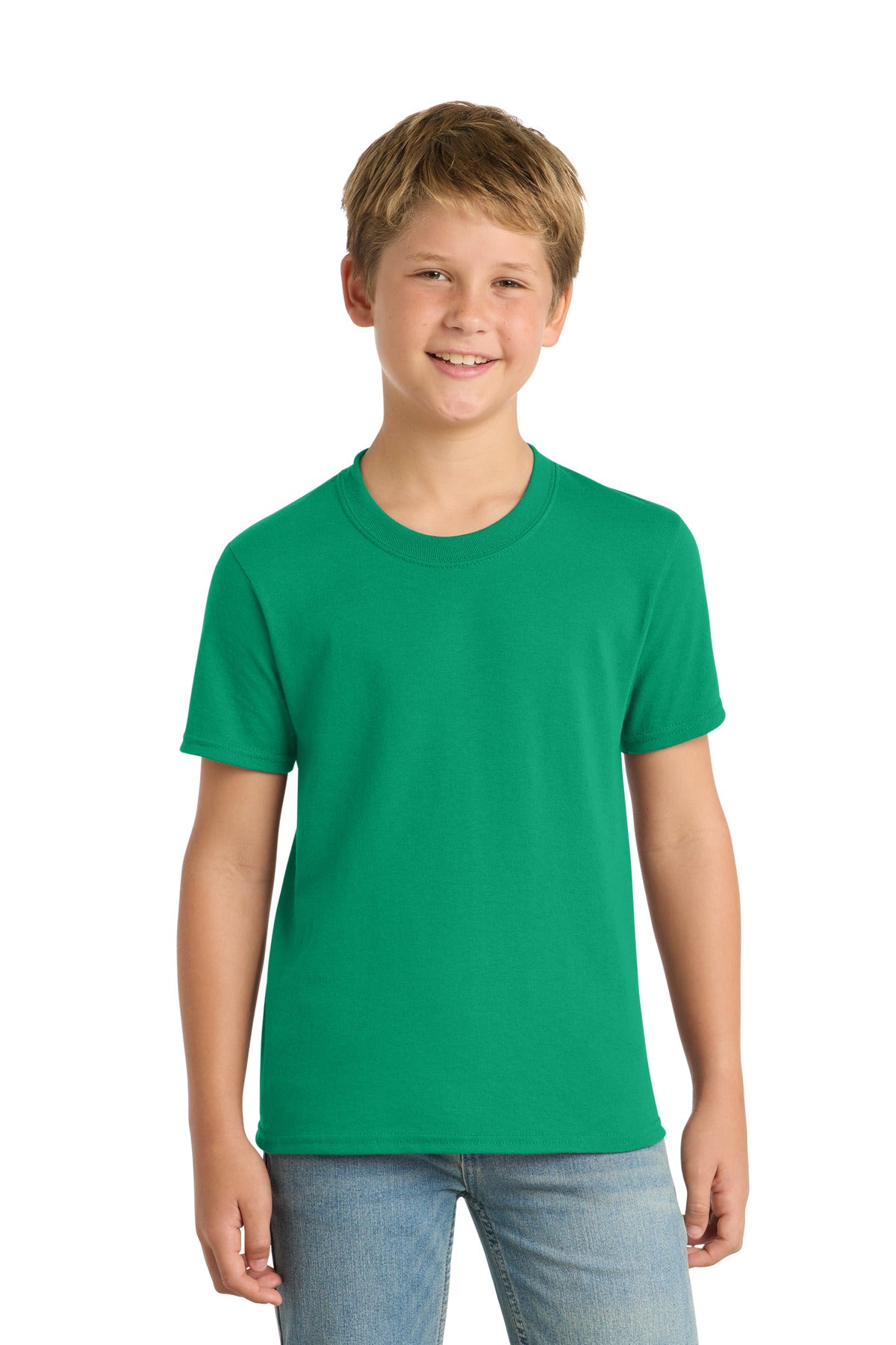 Port & Co Youth Core Blend Tee. PC55Y - Kelly - front