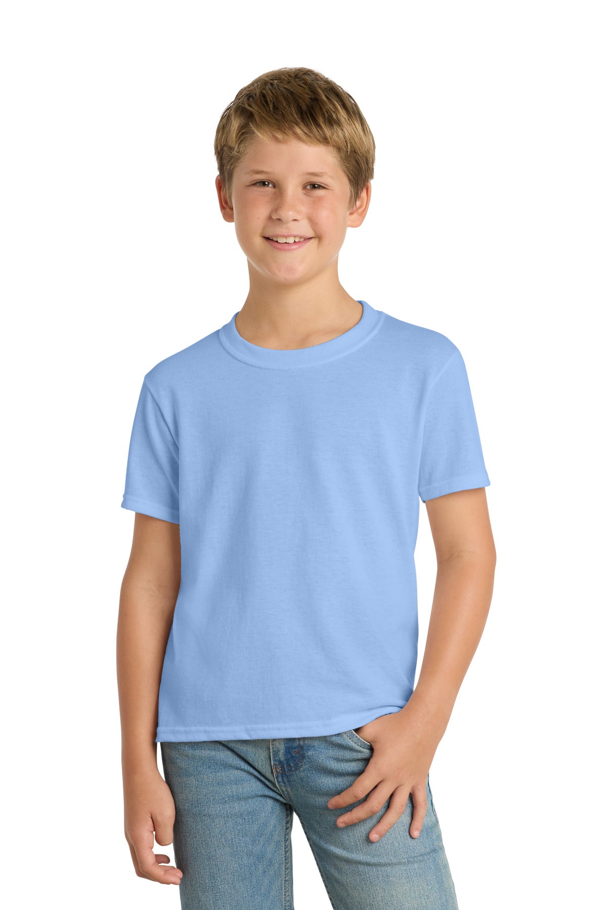 Port & Co Youth Core Blend Tee. PC55Y - Light Blue - front