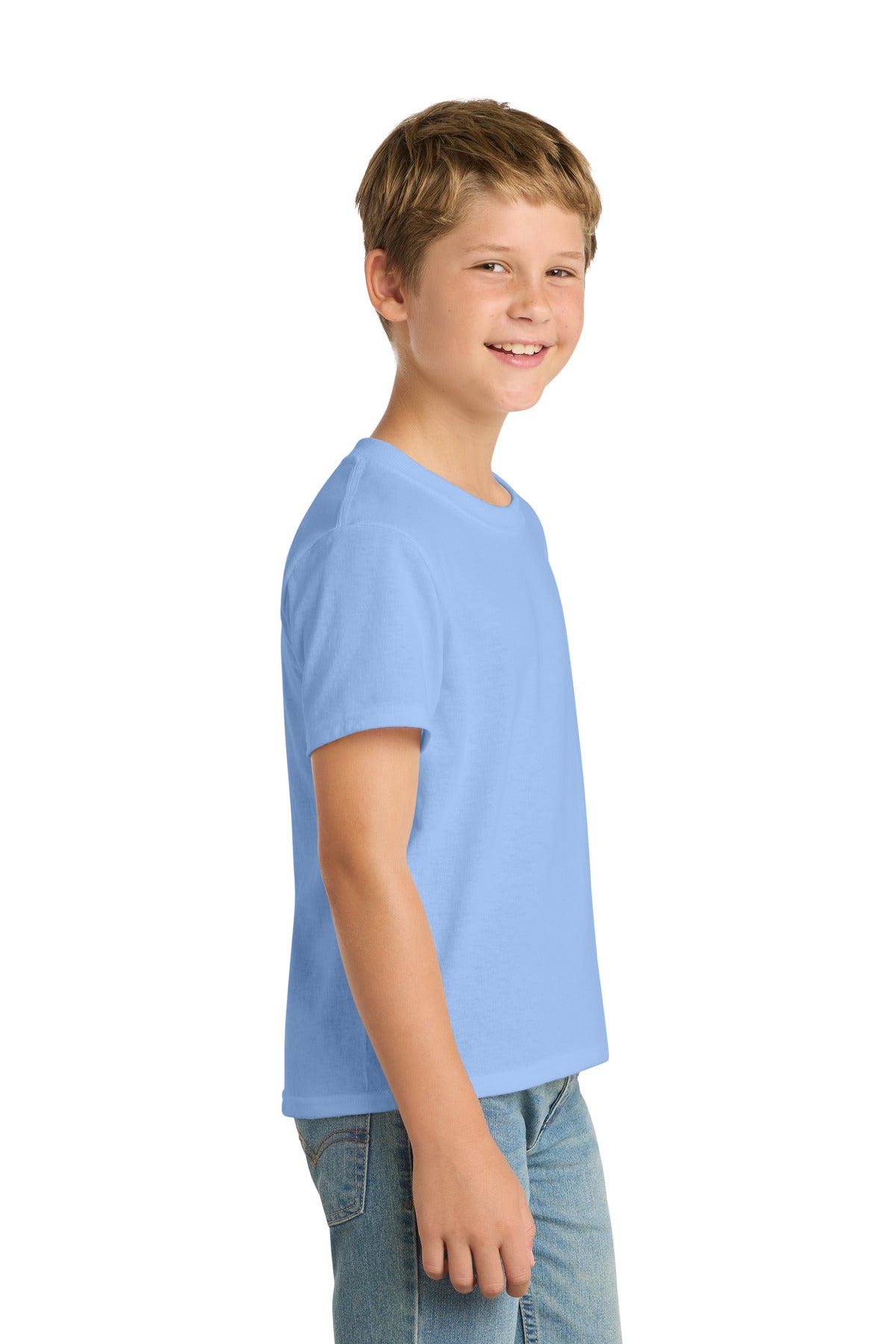 Port & Co Youth Core Blend Tee. PC55Y - Light Blue - side