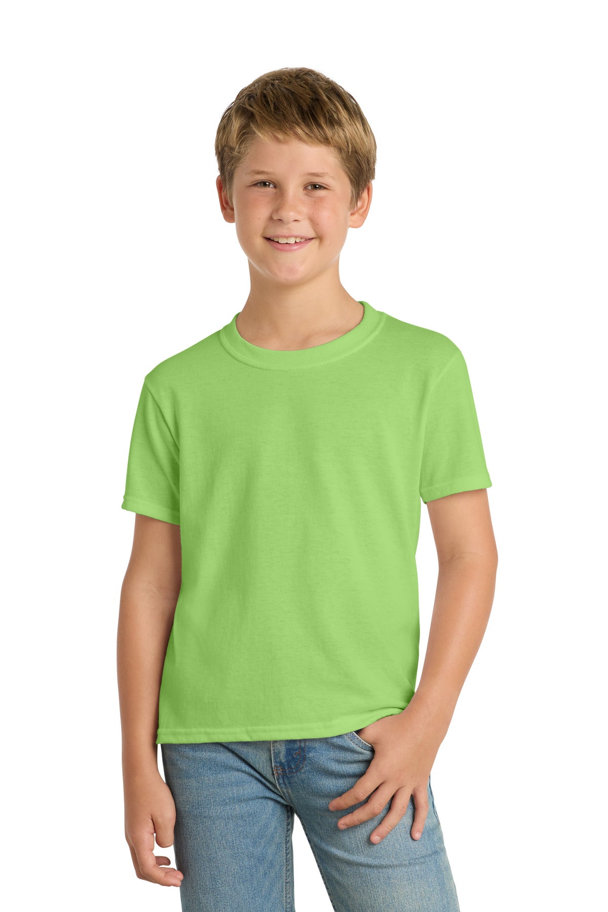 Port & Co Youth Core Blend Tee. PC55Y - Lime - front
