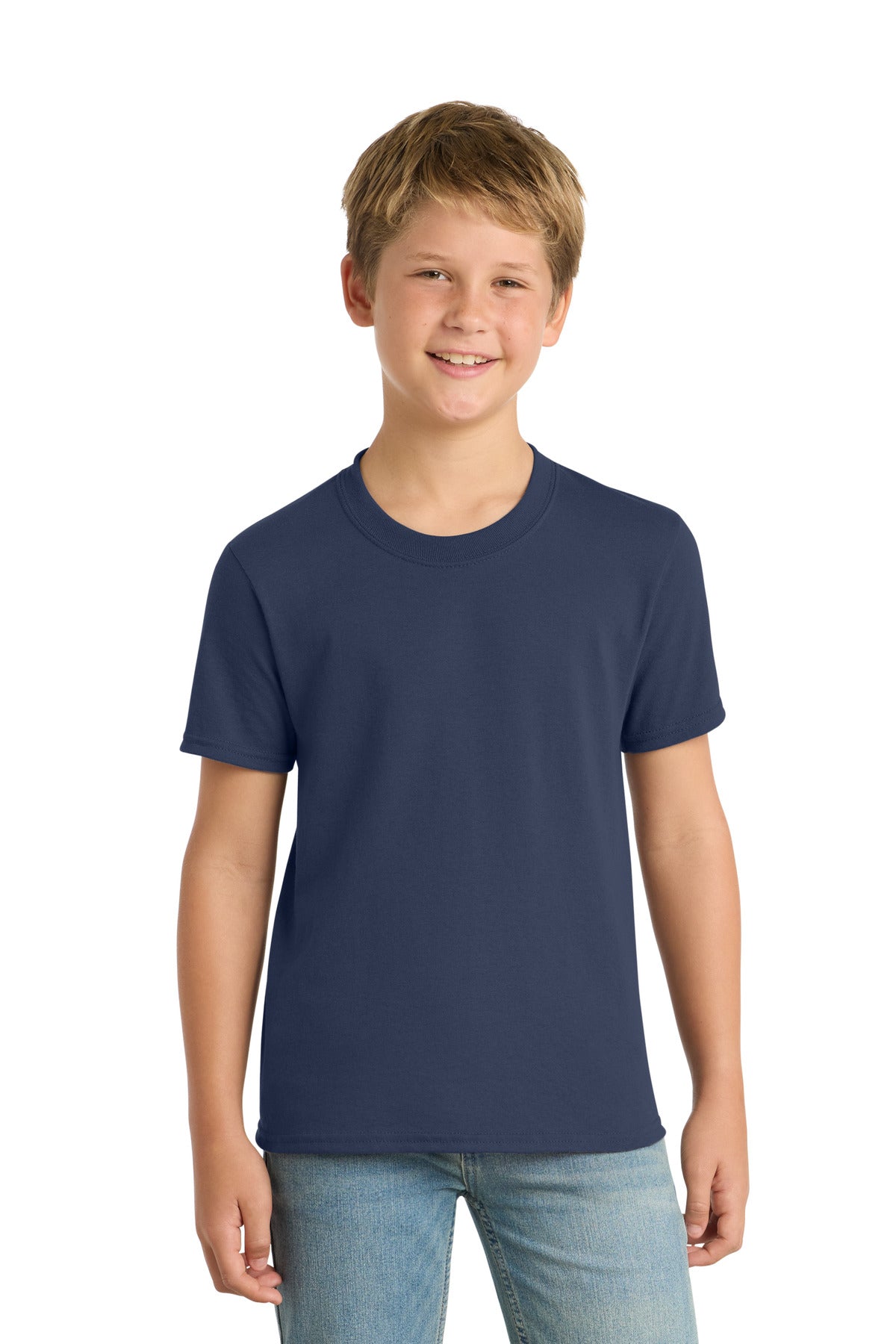 Port & Co Youth Core Blend Tee. PC55Y - Navy - front