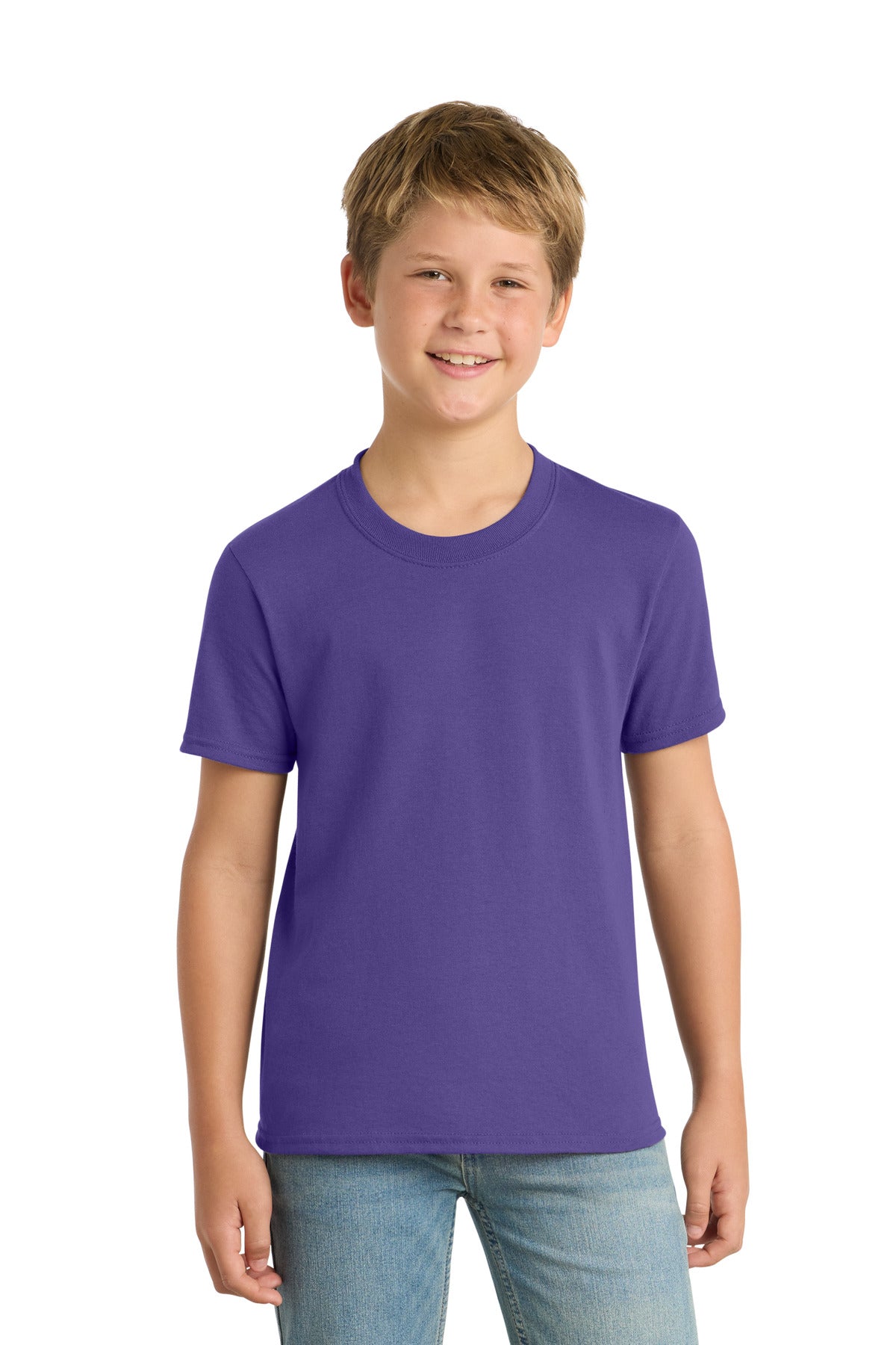 Port & Co Youth Core Blend Tee. PC55Y - Purple - front