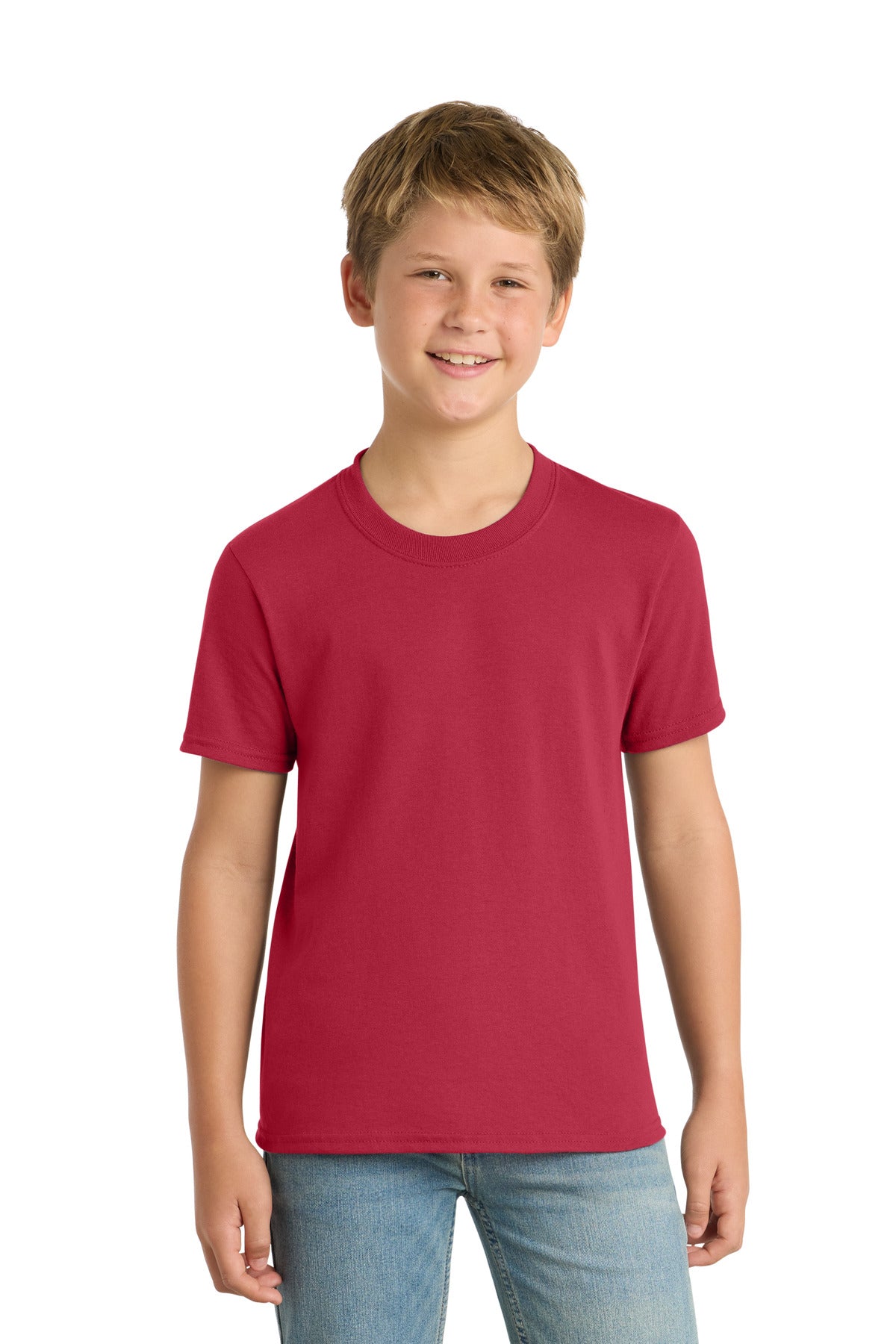 Port & Co Youth Core Blend Tee. PC55Y - Red - front