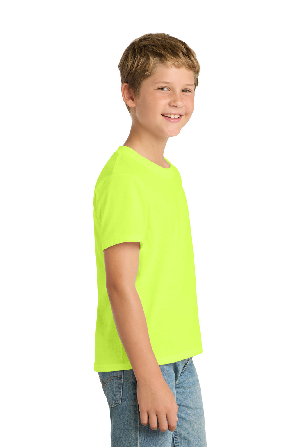 Port & Co Youth Core Blend Tee. PC55Y - Safety Green - side
