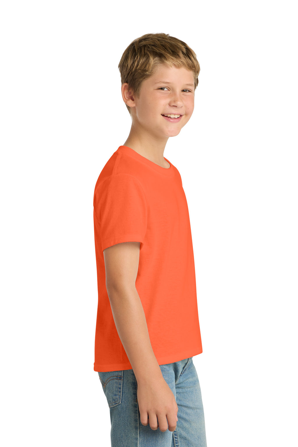 Port & Co Youth Core Blend Tee. PC55Y - Safety Orange - side