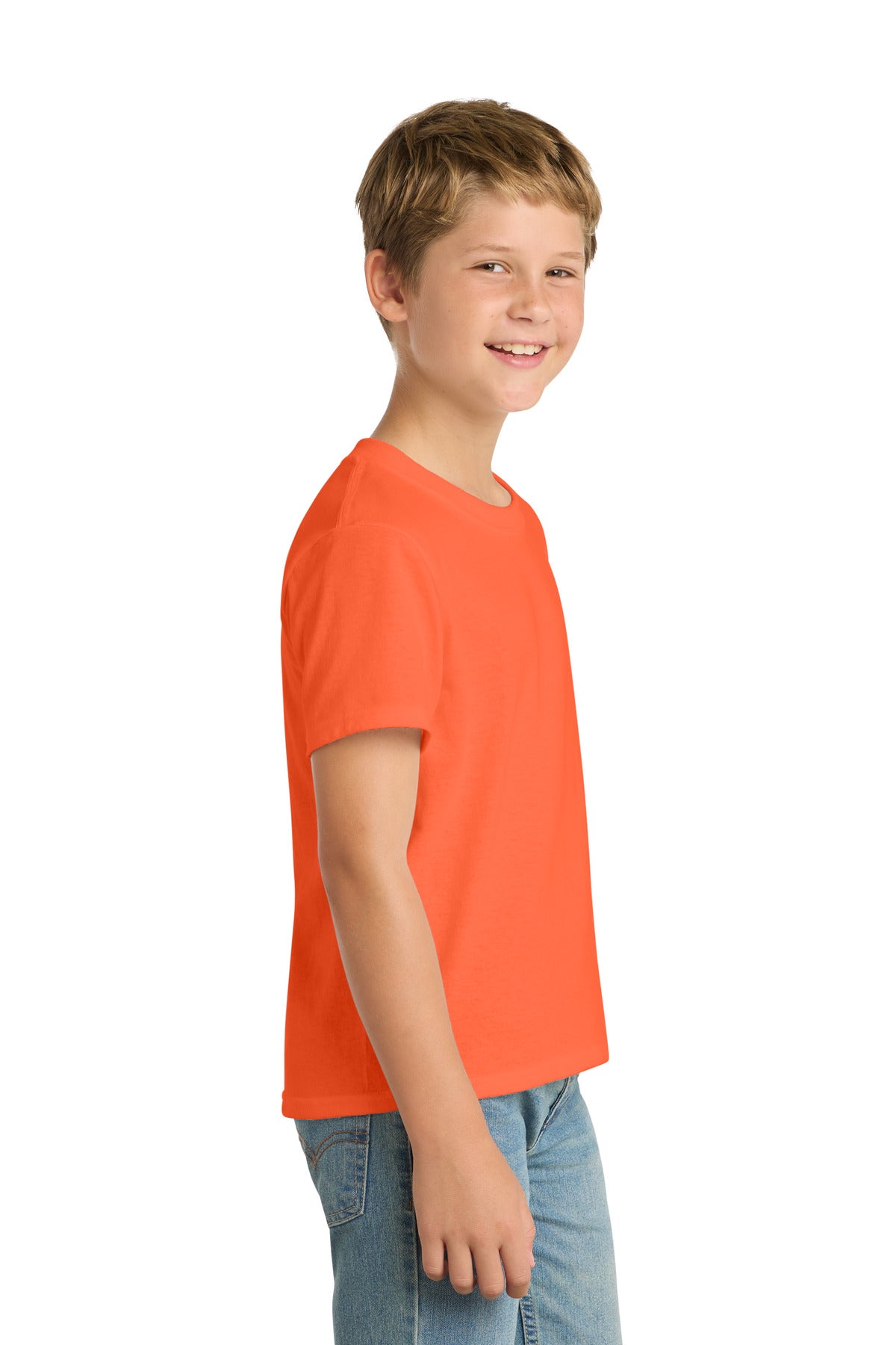 Port & Co Youth Core Blend Tee. PC55Y - Safety Orange - side