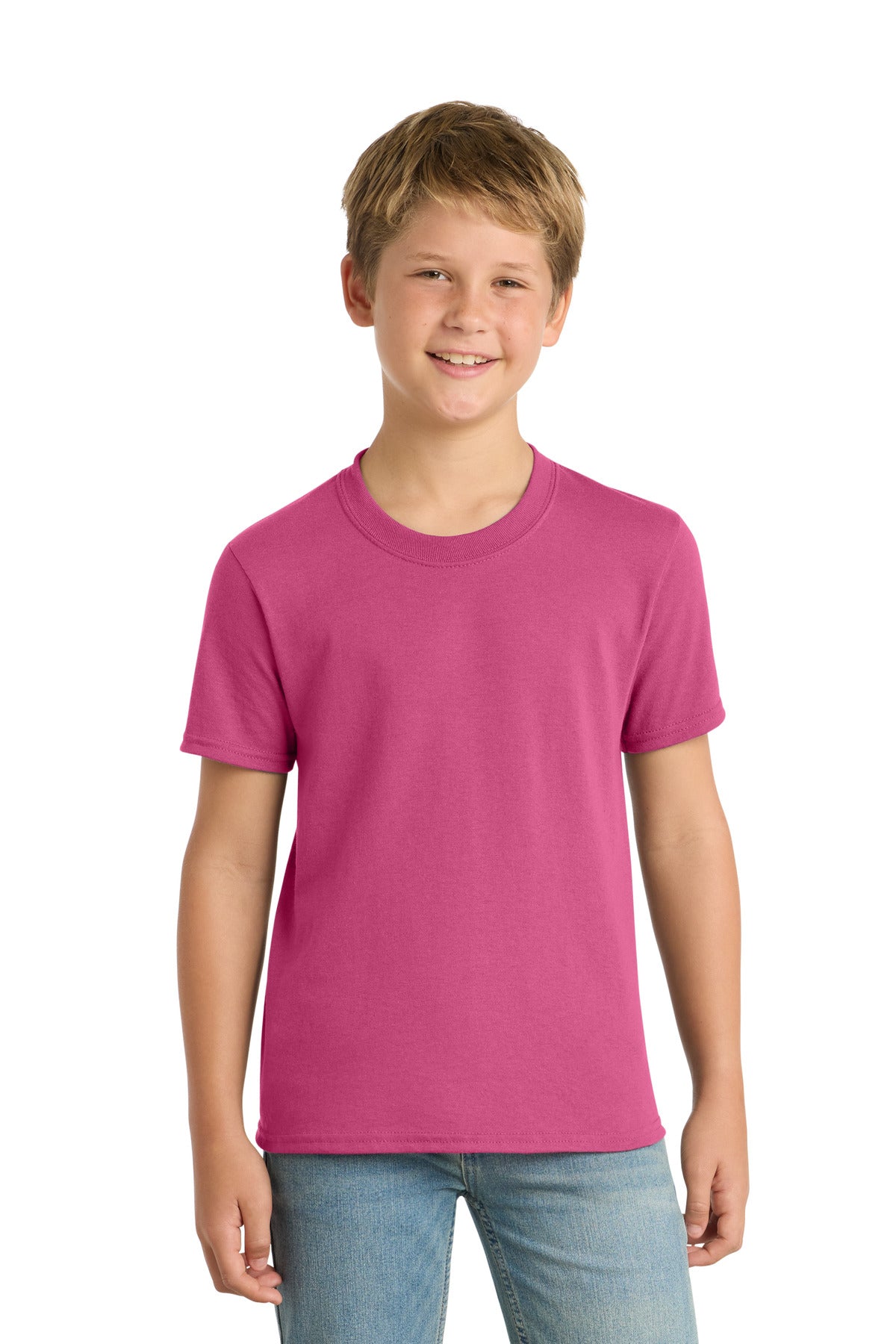 Port & Co Youth Core Blend Tee. PC55Y - Sangria - front