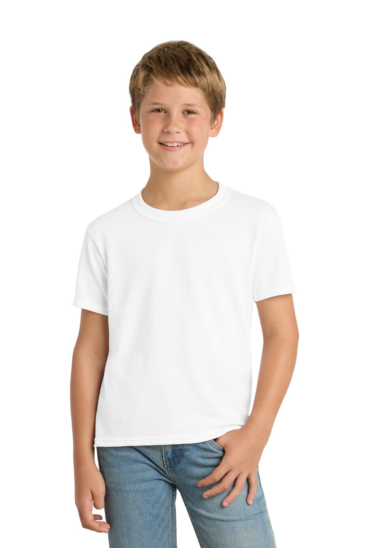 Port & Co Youth Core Blend Tee. PC55Y - White - front