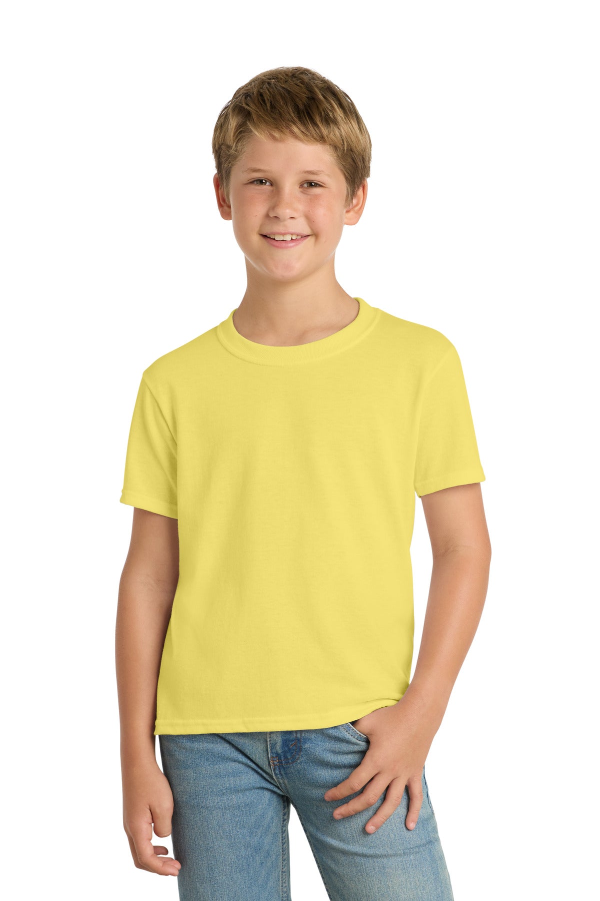 Port & Co Youth Core Blend Tee. PC55Y - Yellow - front
