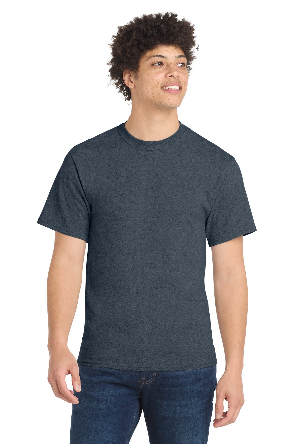 Port & Co Core Blend Tee. PC55 - Heather Navy - front
