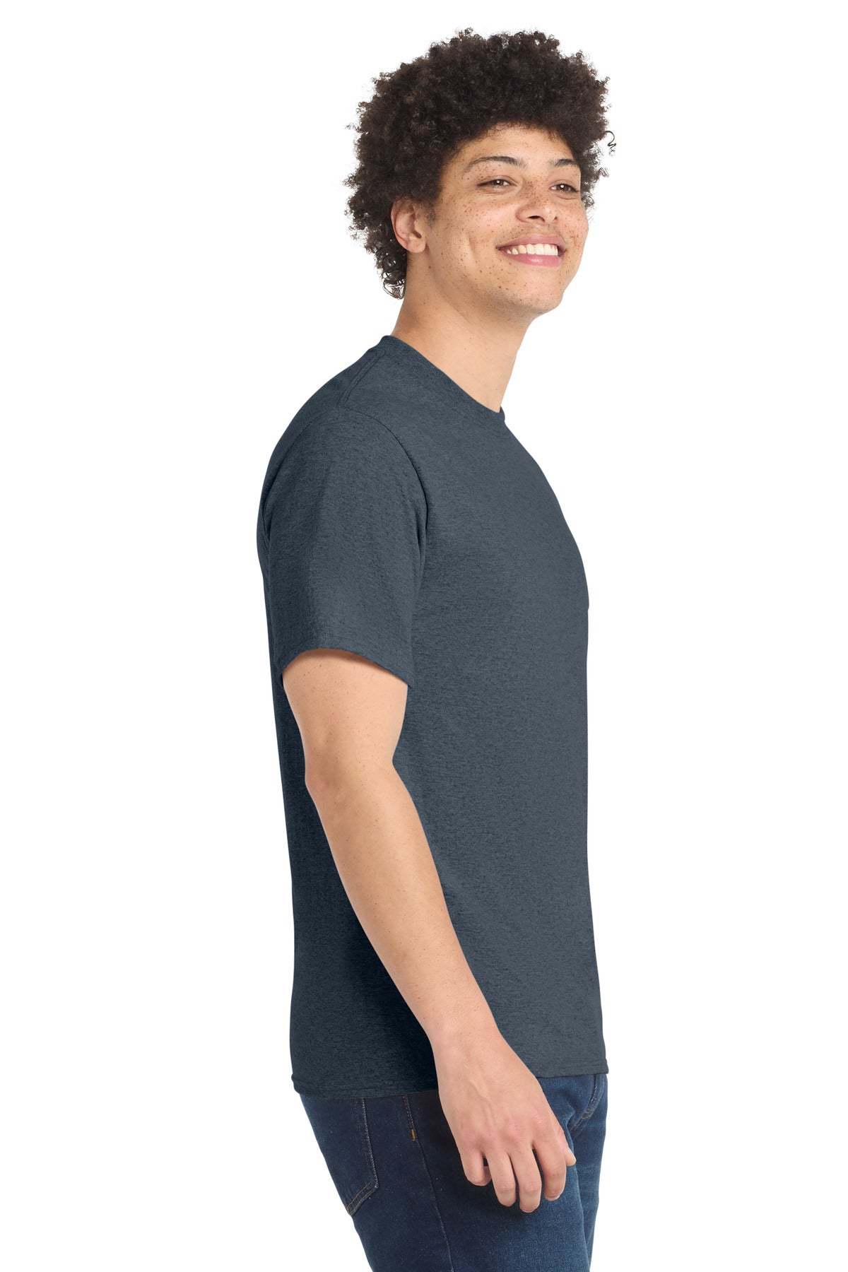 Port & Co Core Blend Tee. PC55 - Heather Navy - side
