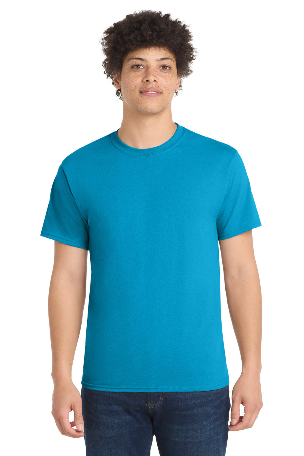 Port & Co Core Blend Tee. PC55 - Neon Blue - front