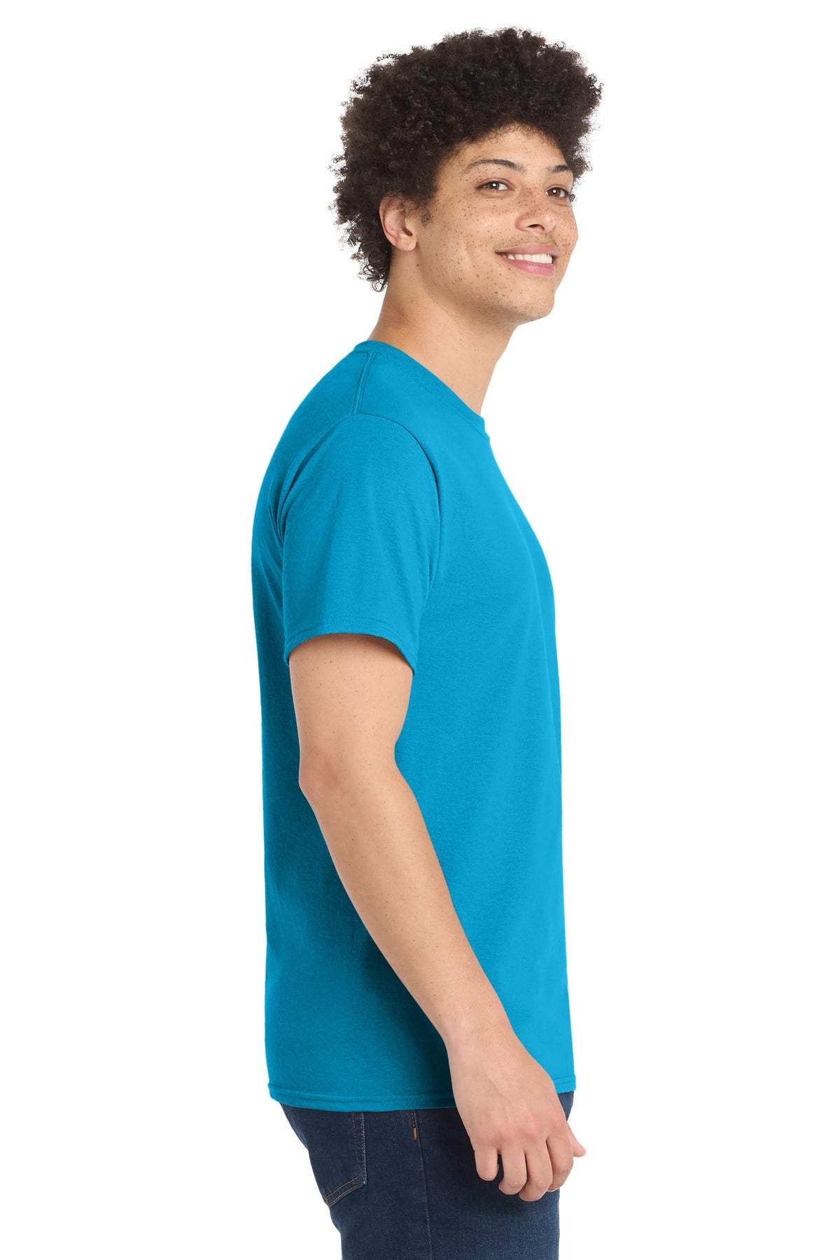 Port & Co Core Blend Tee. PC55 - Neon Blue - side