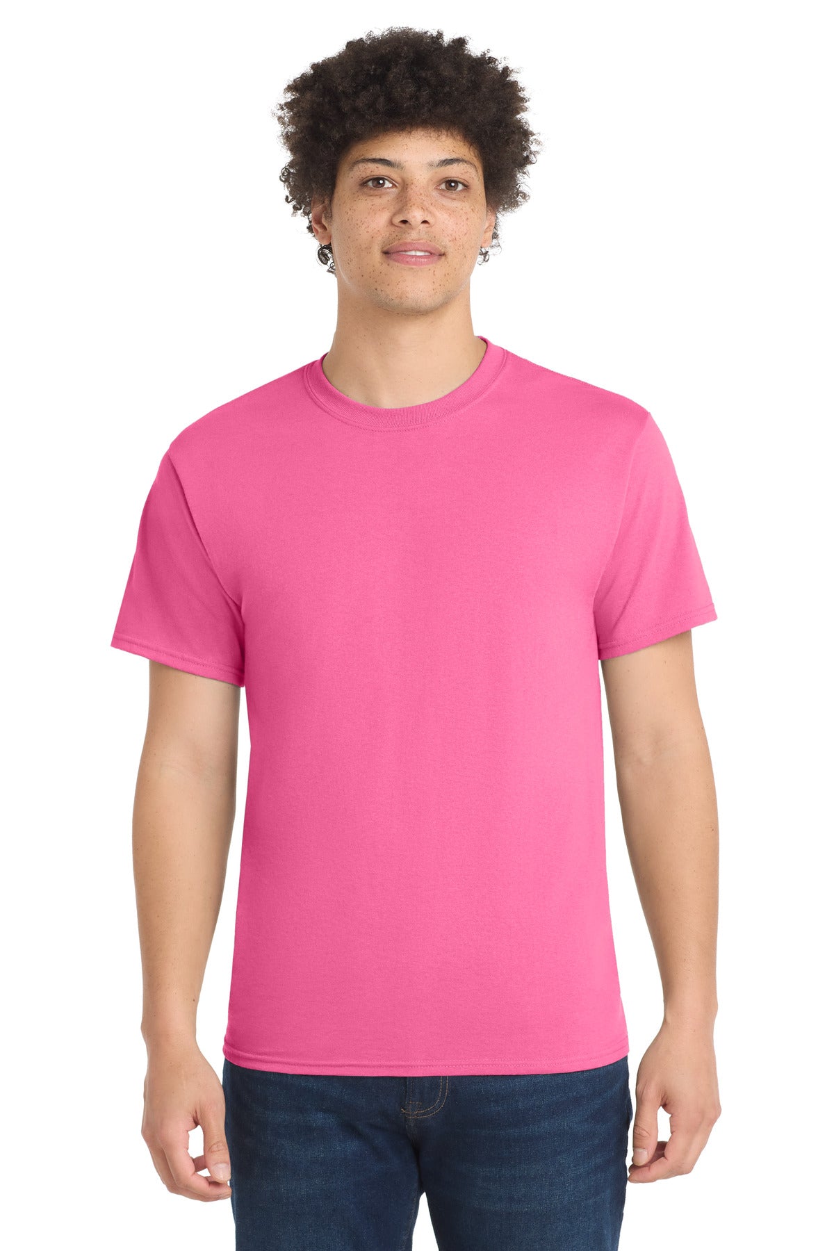 Port & Co Core Blend Tee. PC55 - Neon Pink - front