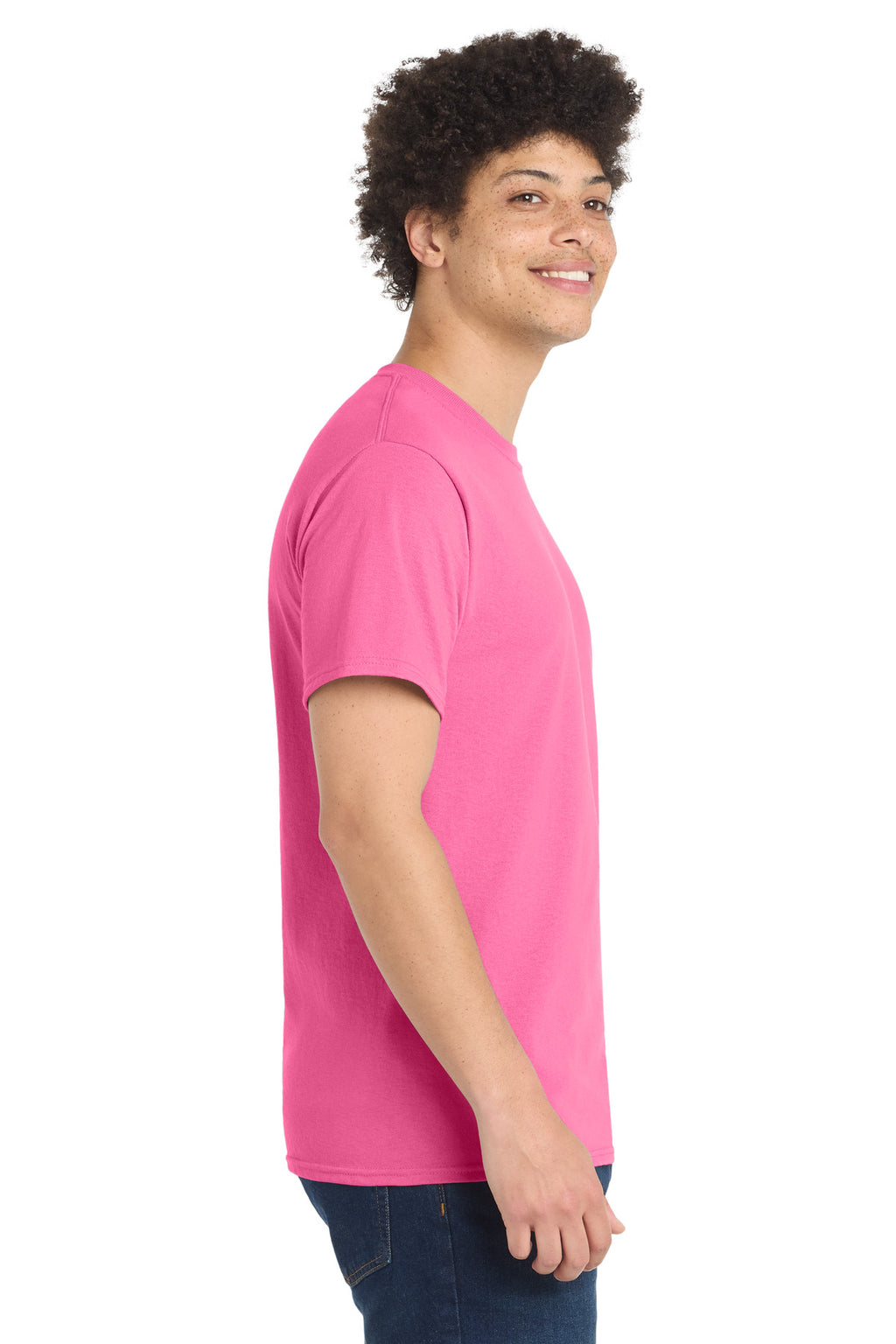 Port & Co Core Blend Tee. PC55 - Neon Pink - side