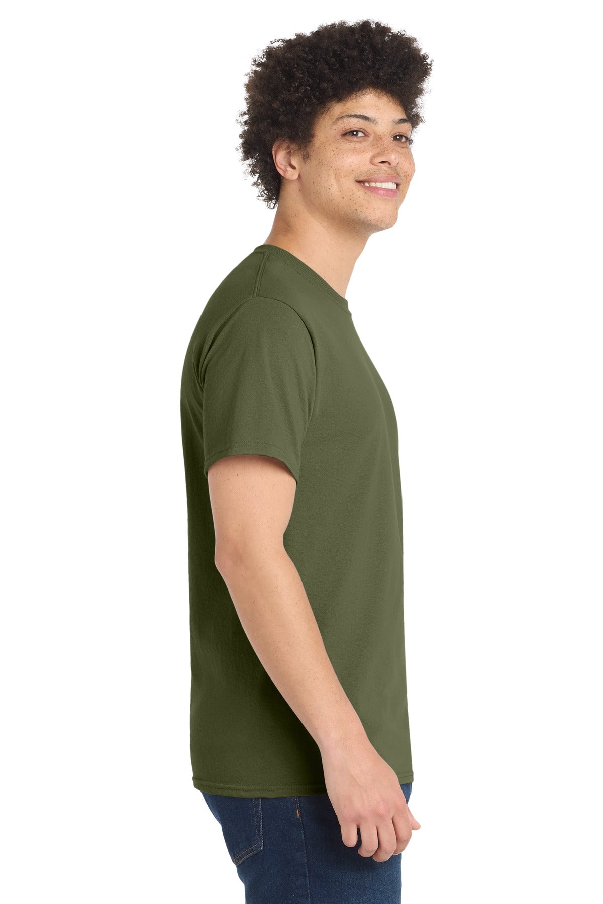Port & Co Core Blend Tee. PC55 - Olive Drab Green - side