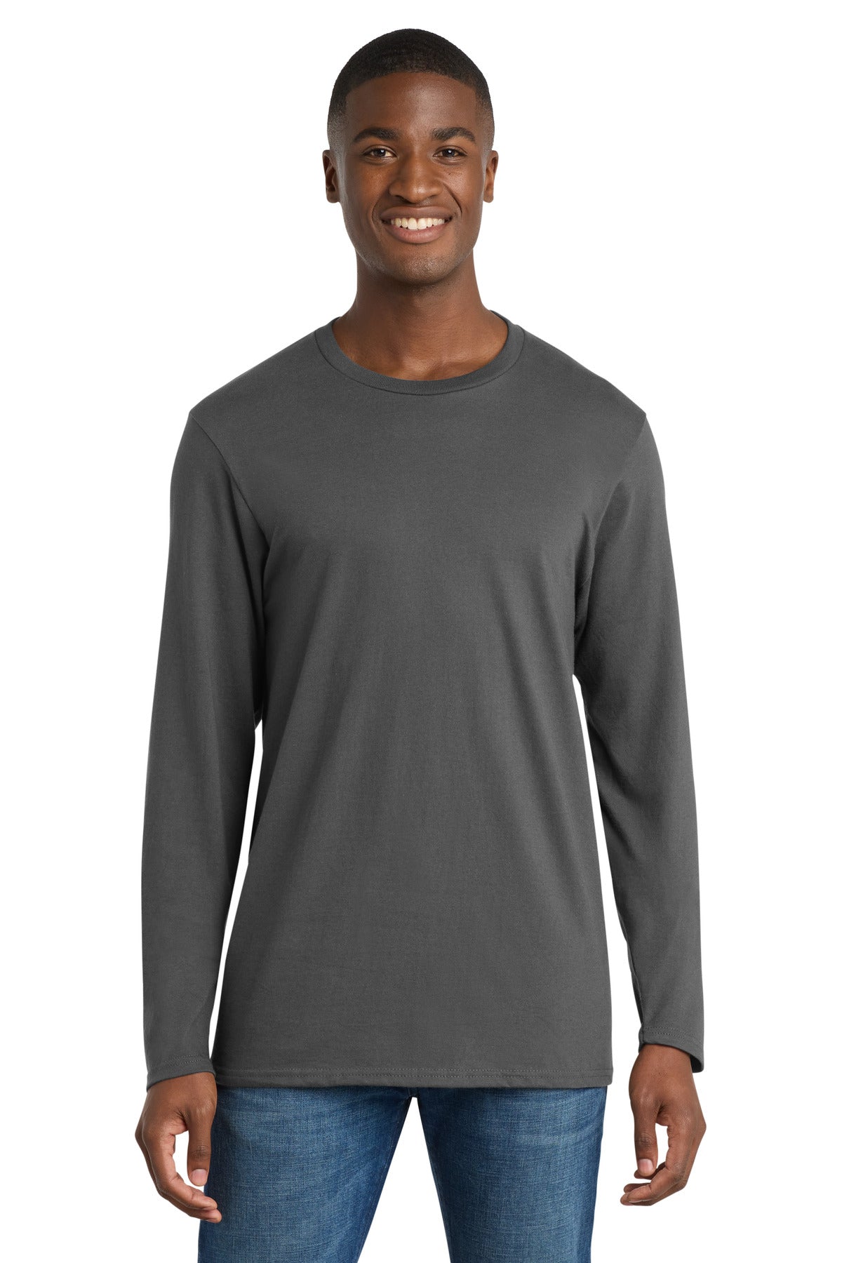 Port & Co Long Sleeve Bouncer Tee PC600LS - Coal Grey - front
