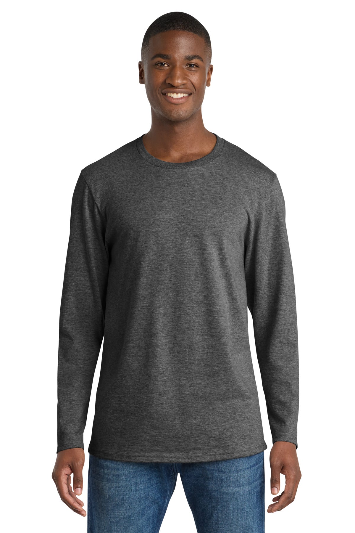 Port & Co Long Sleeve Bouncer Tee PC600LS - Dark Heather Grey - front
