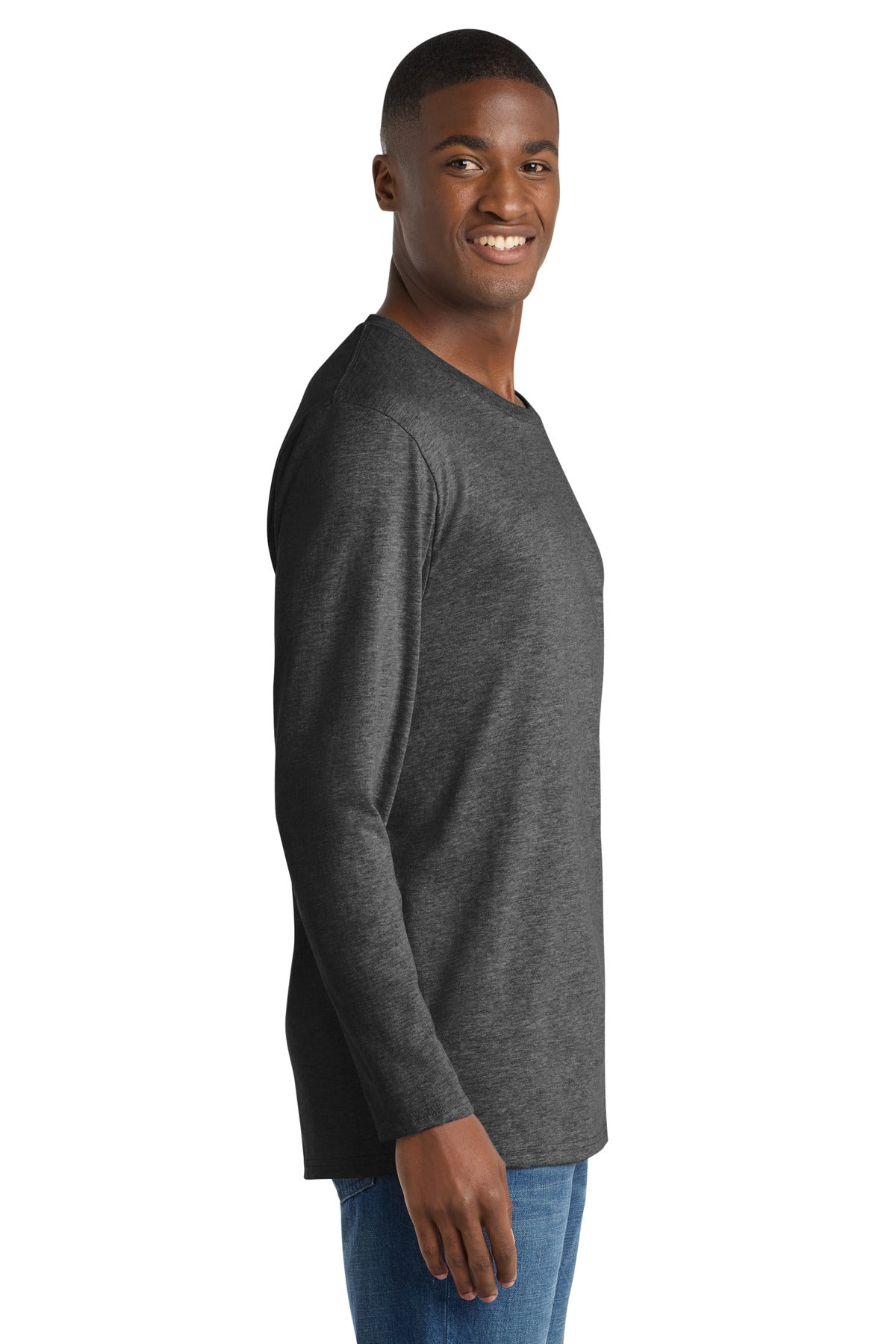 Port & Co Long Sleeve Bouncer Tee PC600LS - Dark Heather Grey - side