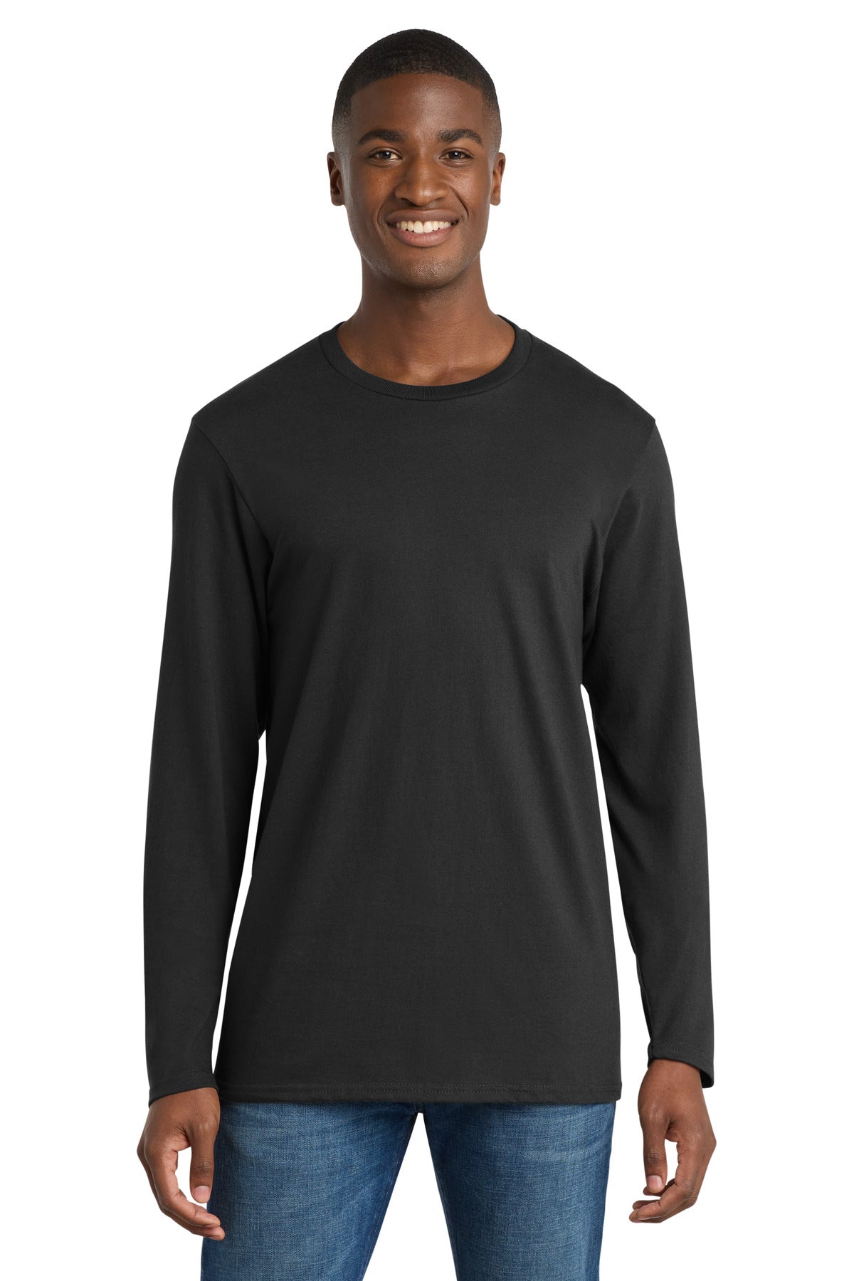 Port & Co Long Sleeve Bouncer Tee PC600LS - Deep Black - front