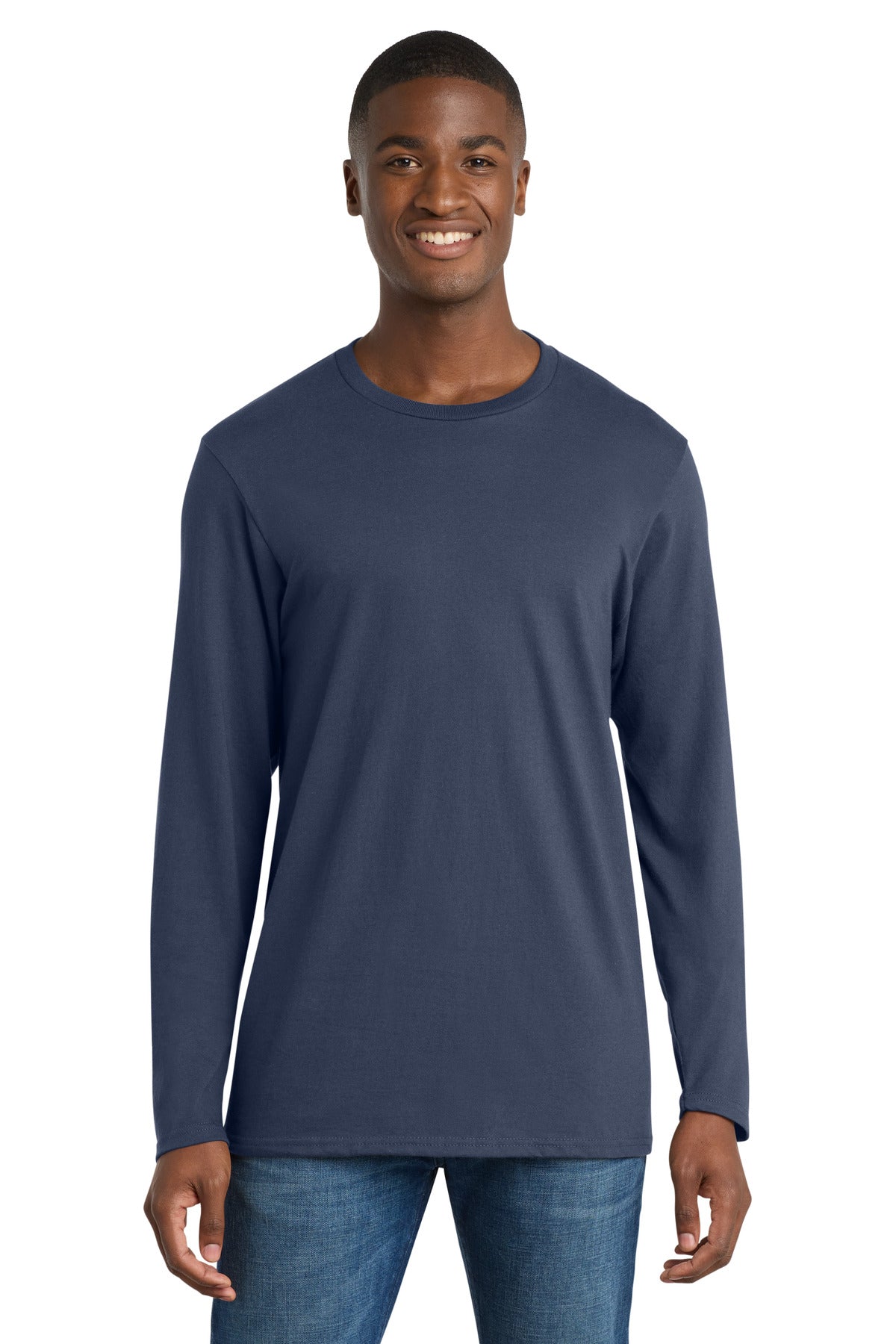 Port & Co Long Sleeve Bouncer Tee PC600LS - Navy Blue - front