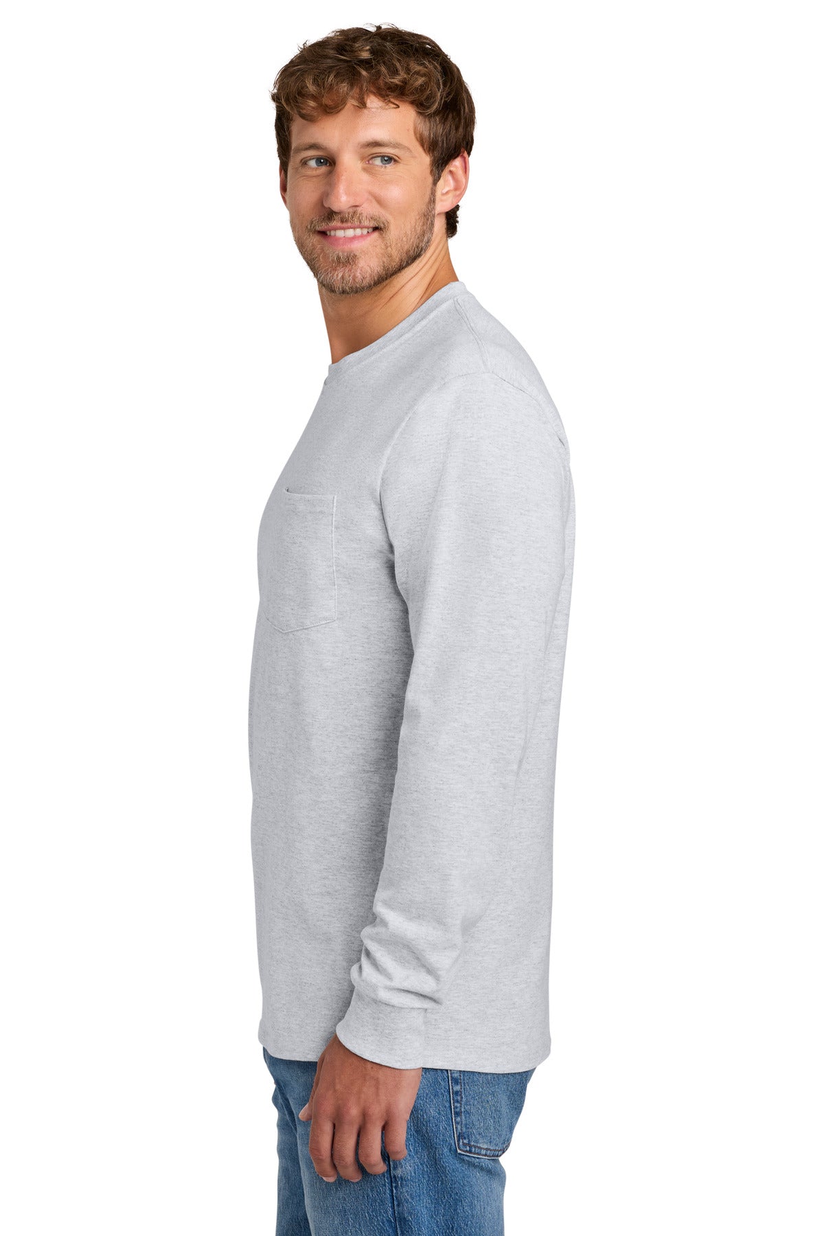 Port & Co Tall Long Sleeve Essential Pocket Tee. PC61LSPT - Ash - side