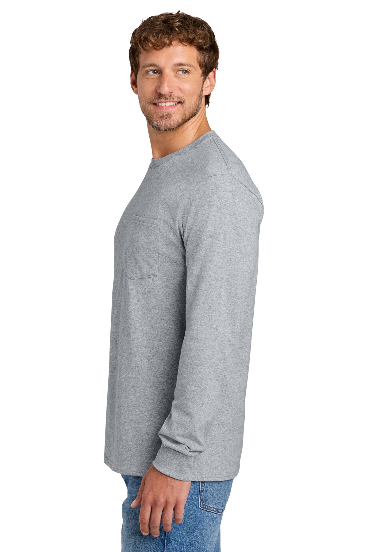 Port & Co Tall Long Sleeve Essential Pocket Tee. PC61LSPT - Athletic Heather - side