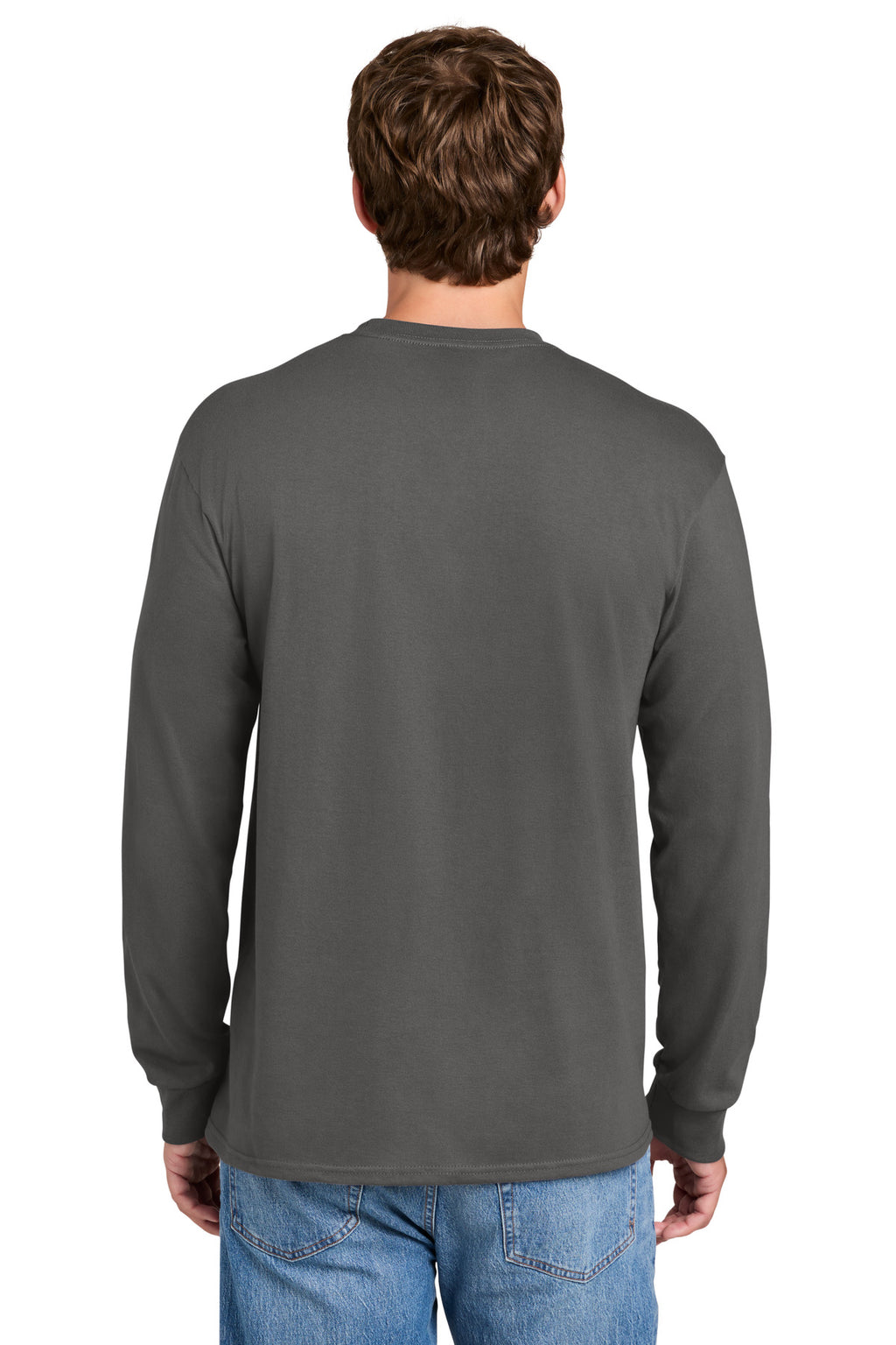 Port & Co Tall Long Sleeve Essential Pocket Tee. PC61LSPT - Charcoal - back