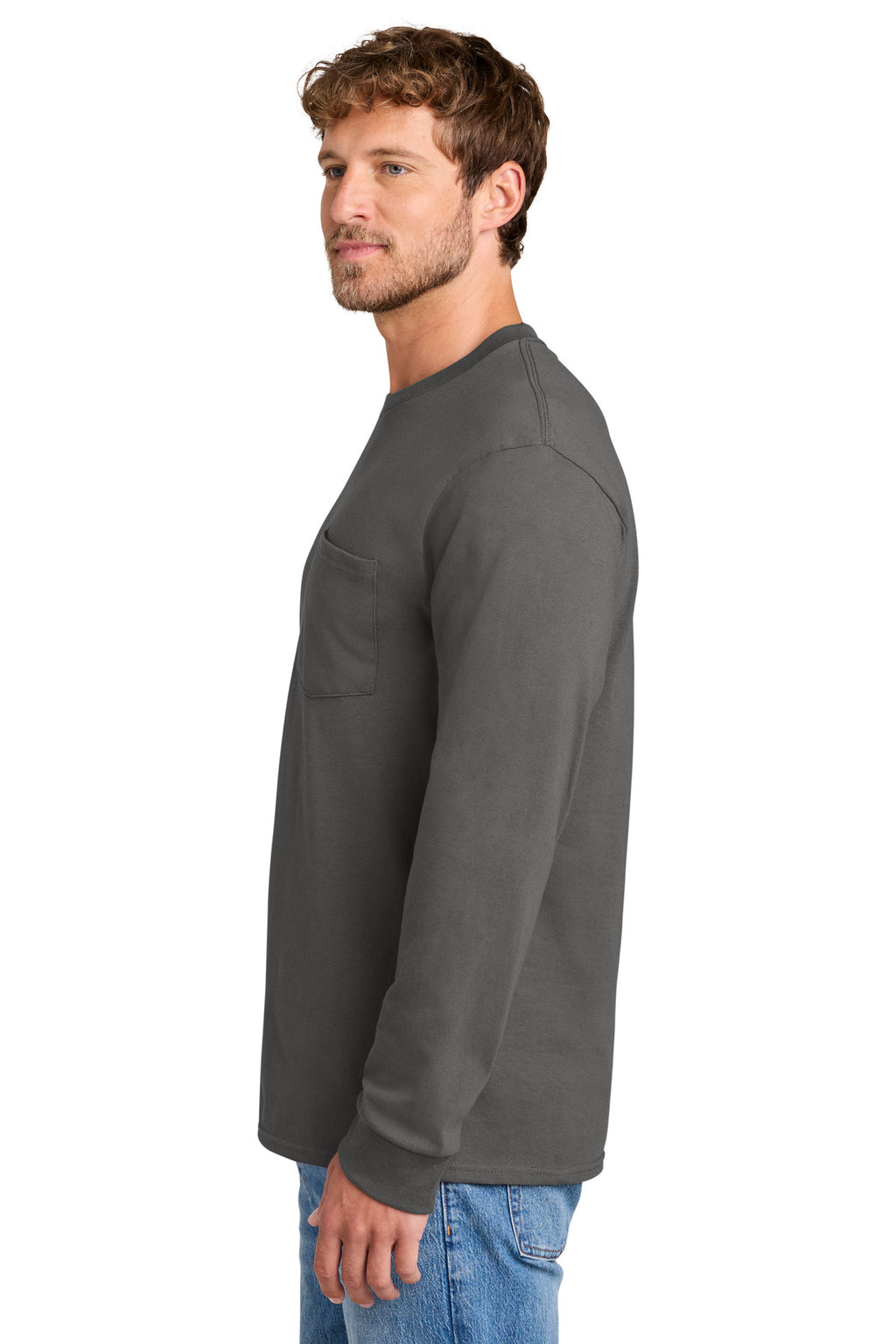 Port & Co Tall Long Sleeve Essential Pocket Tee. PC61LSPT - Charcoal - side