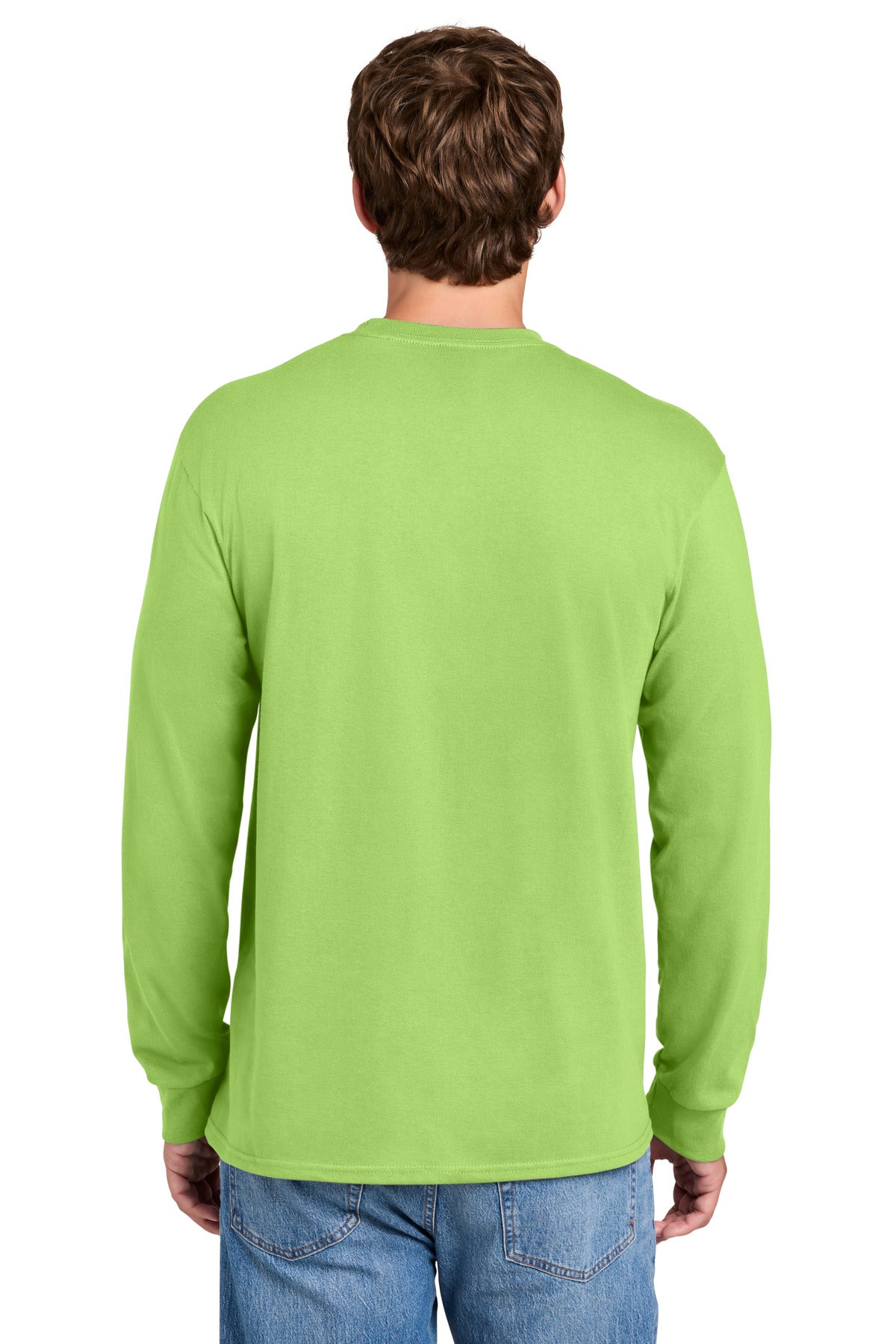 Port & Co Tall Long Sleeve Essential Pocket Tee. PC61LSPT - Lime - back