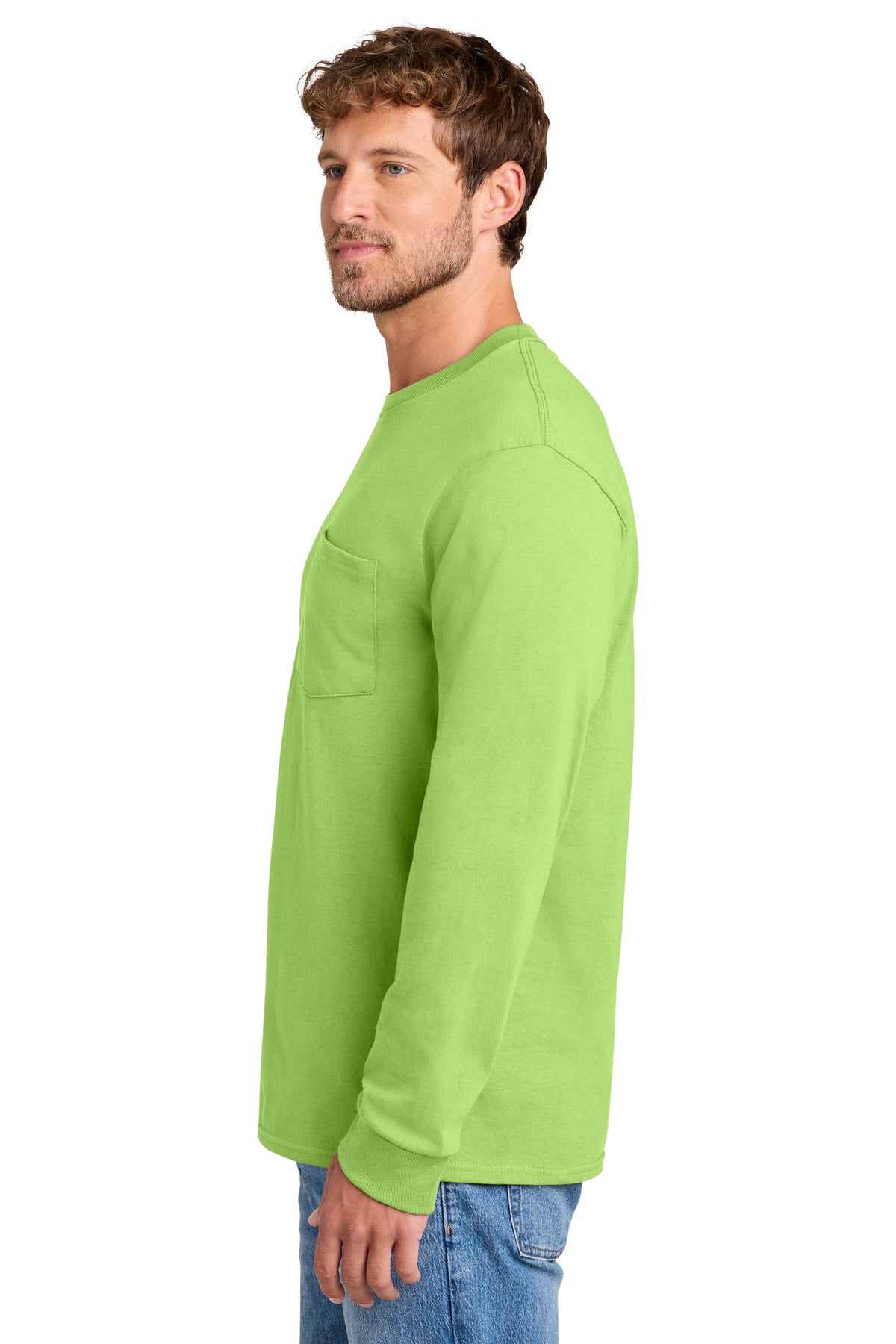 Port & Co Tall Long Sleeve Essential Pocket Tee. PC61LSPT - Lime - side