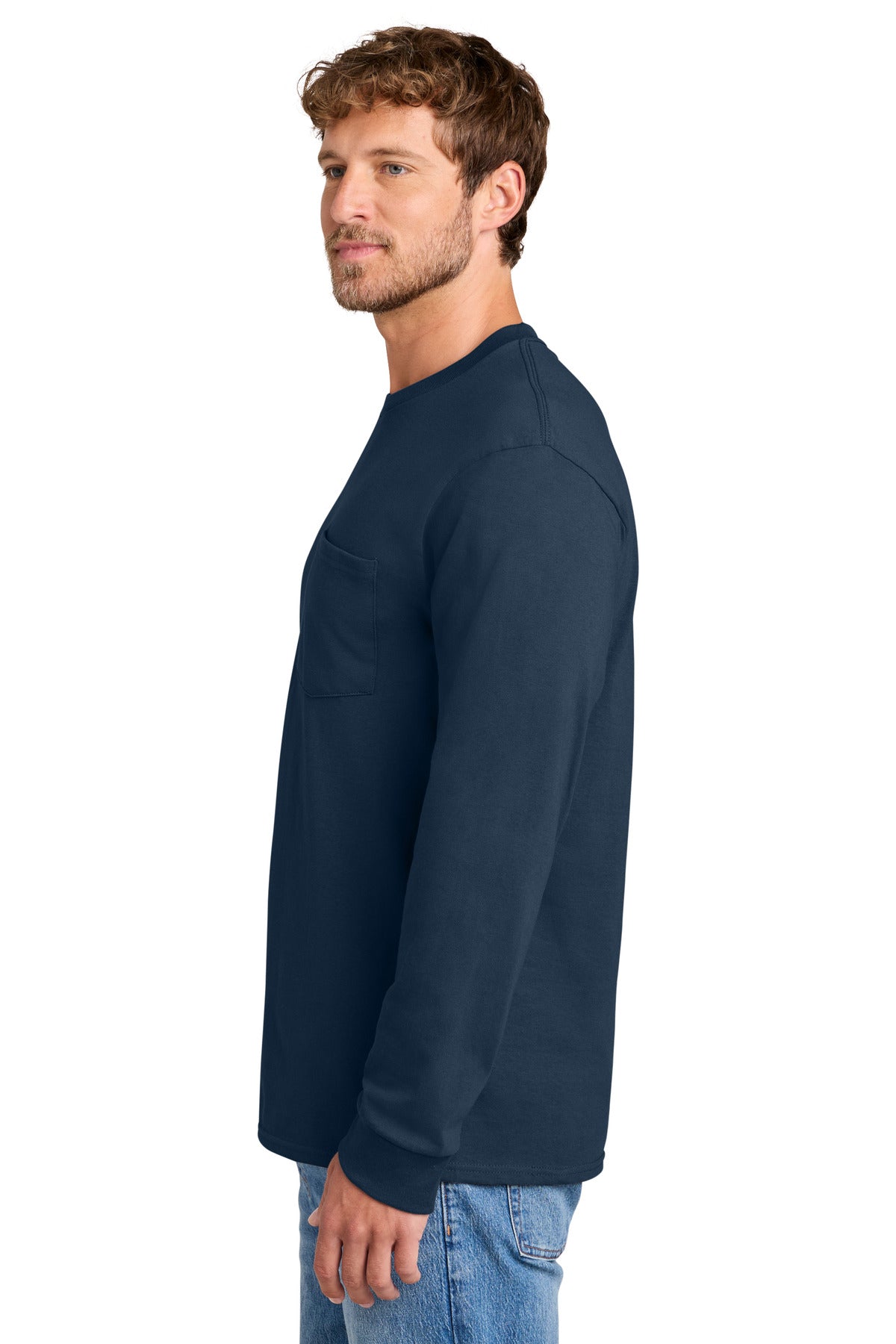Port & Co Tall Long Sleeve Essential Pocket Tee. PC61LSPT - Navy - side