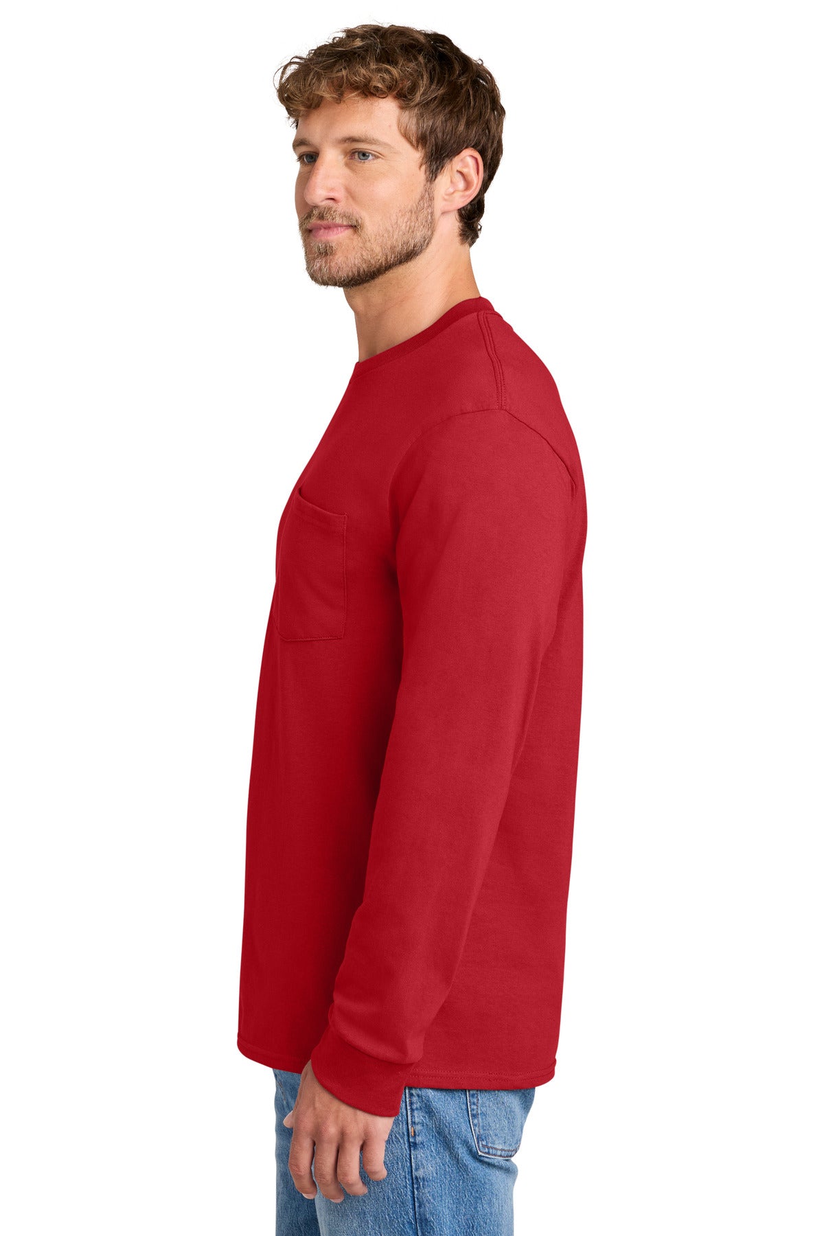 Port & Co Tall Long Sleeve Essential Pocket Tee. PC61LSPT - Red - side