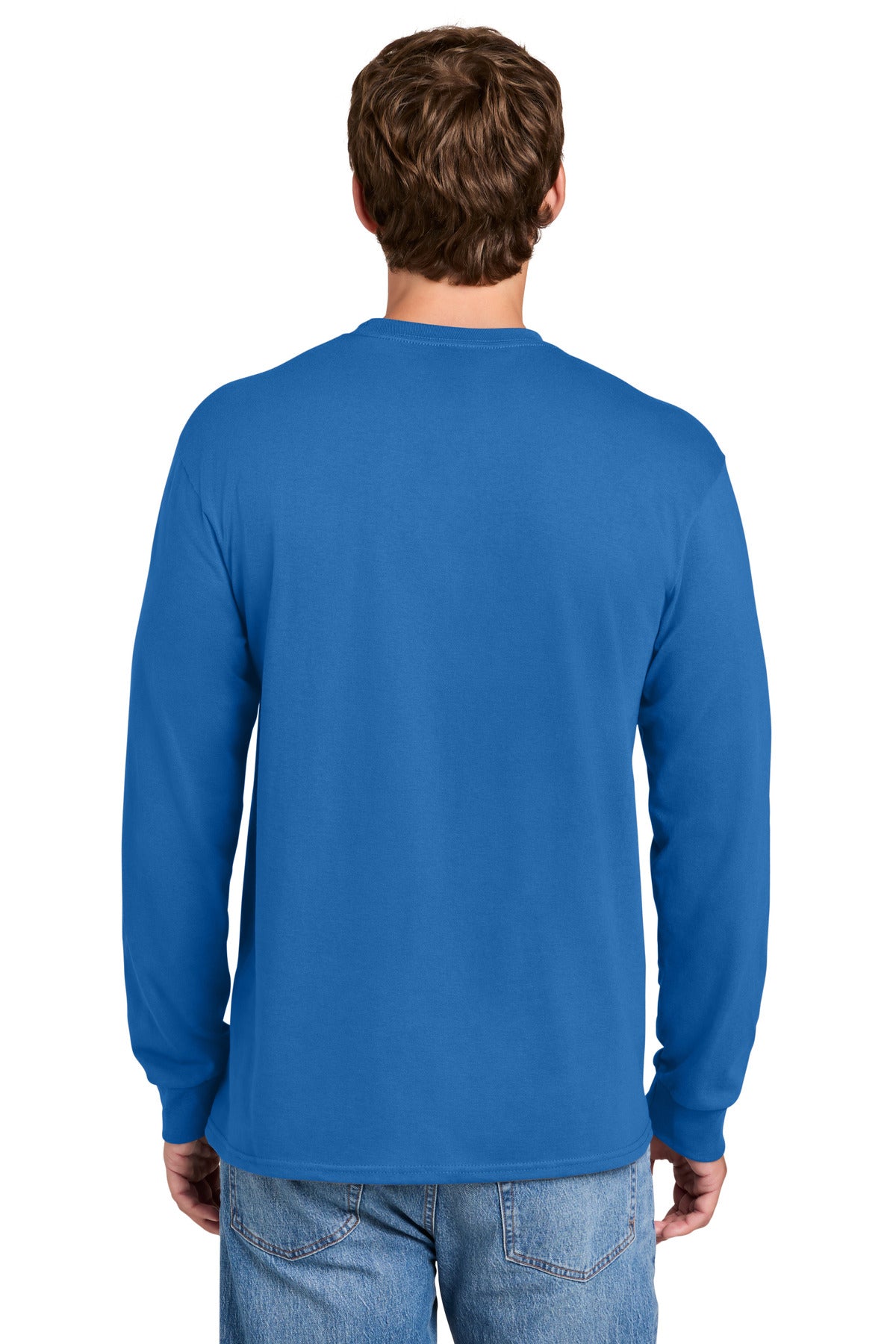 Port & Co Tall Long Sleeve Essential Pocket Tee. PC61LSPT - Royal - back