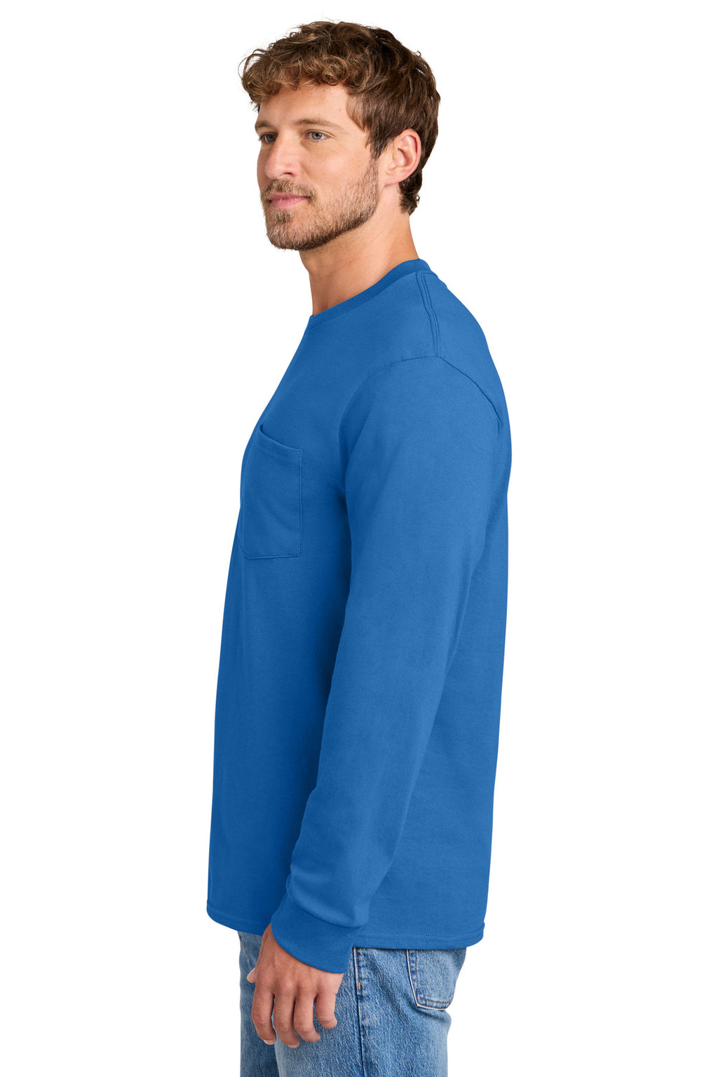 Port & Co Tall Long Sleeve Essential Pocket Tee. PC61LSPT - Royal - side