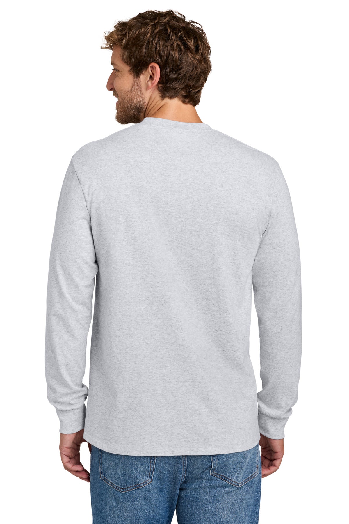 Port & Co Long Sleeve Essential Pocket Tee. PC61LSP - Ash - back