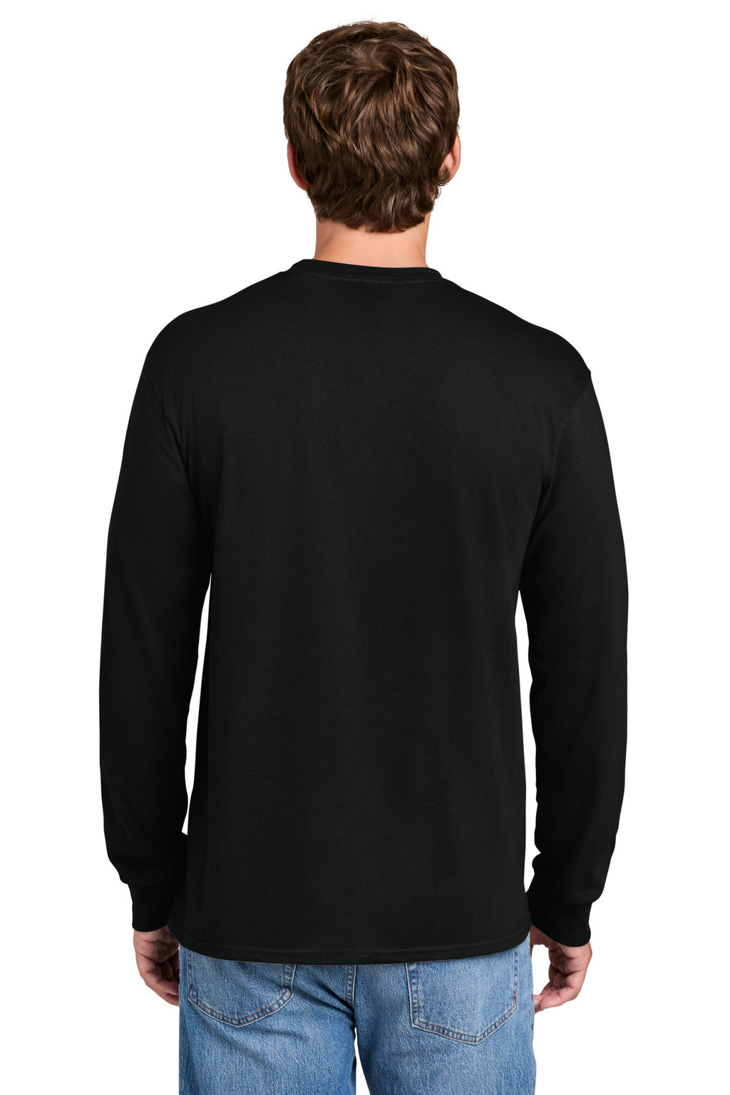 Port & Co Long Sleeve Essential Pocket Tee. PC61LSP - Jet Black - back