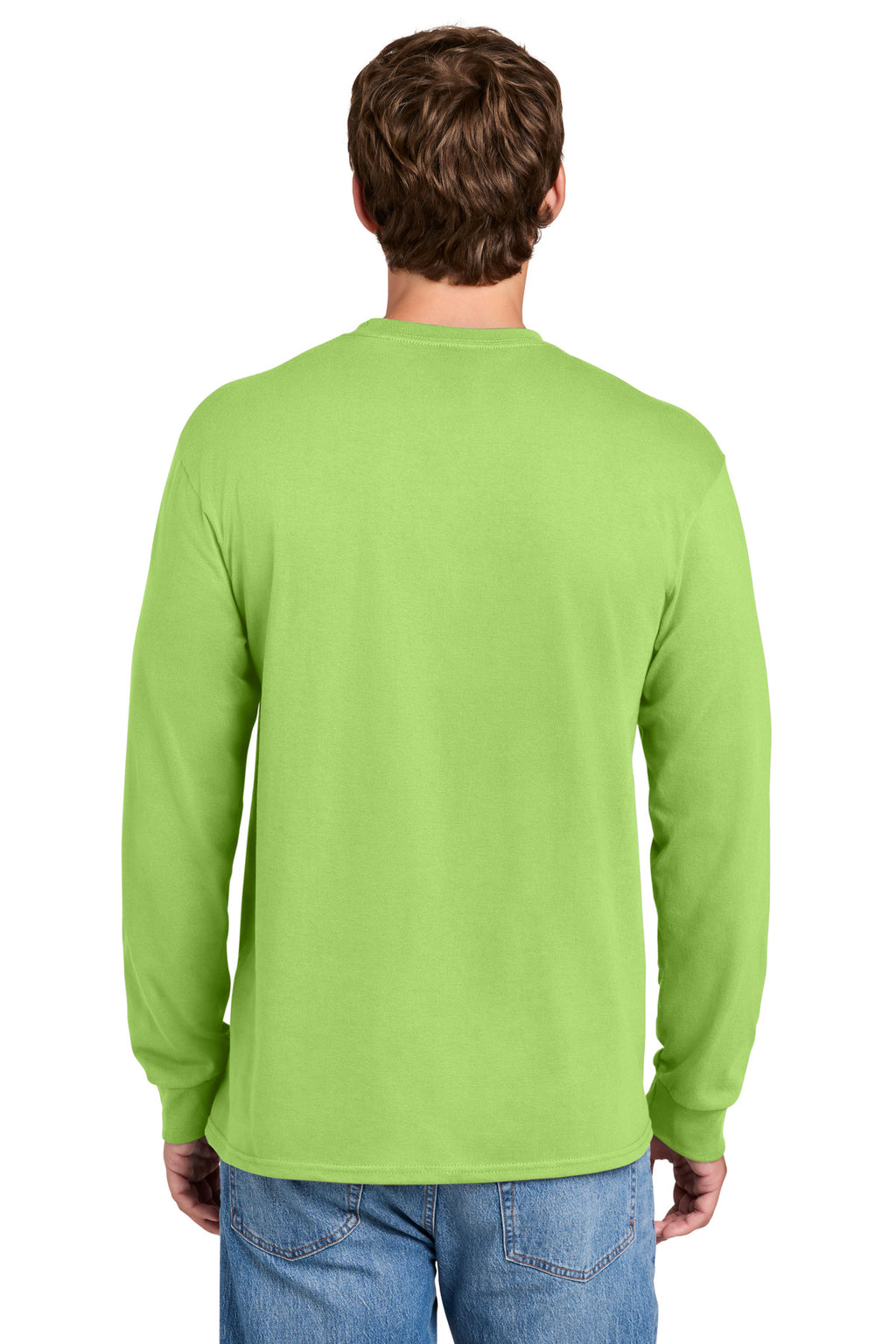 Port & Co Long Sleeve Essential Pocket Tee. PC61LSP - Lime - back