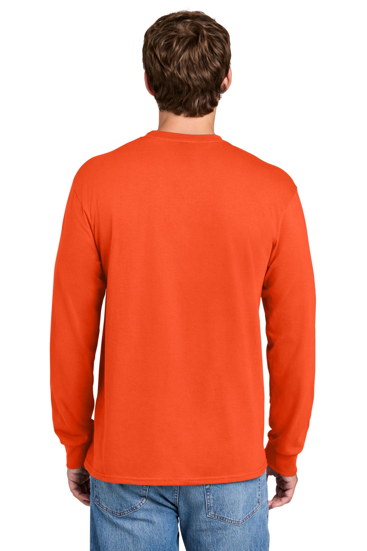 Port & Co Long Sleeve Essential Pocket Tee. PC61LSP - Orange - back