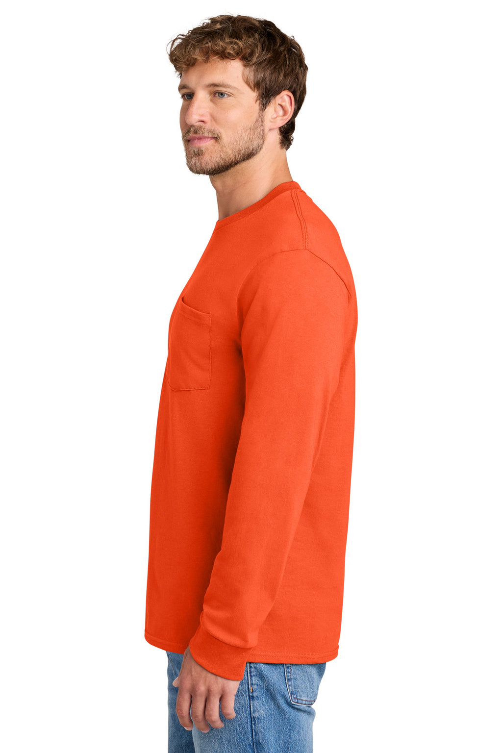 Port & Co Long Sleeve Essential Pocket Tee. PC61LSP - Orange - side