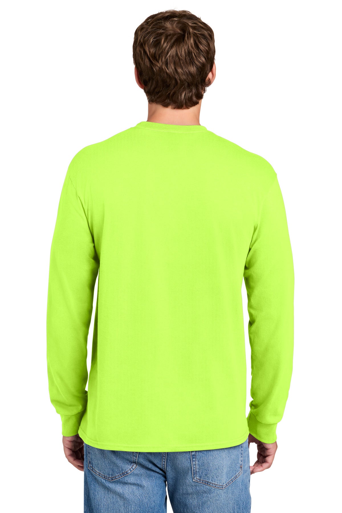 Port & Co Long Sleeve Essential Pocket Tee. PC61LSP - S. Green - back