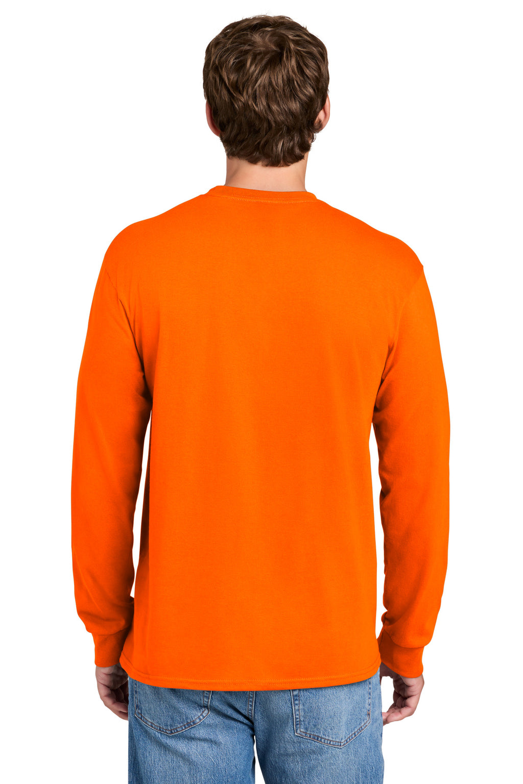 Port & Co Long Sleeve Essential Pocket Tee. PC61LSP - S. Orange - back