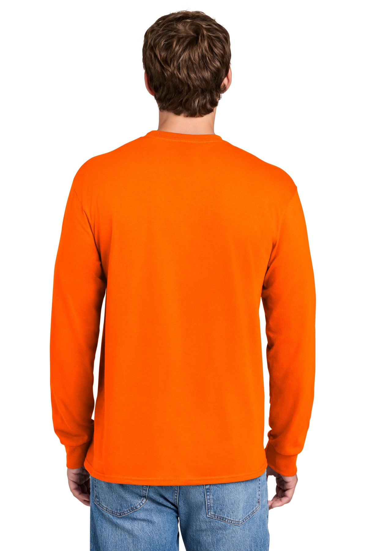 Port & Co Long Sleeve Essential Pocket Tee. PC61LSP - S. Orange - back