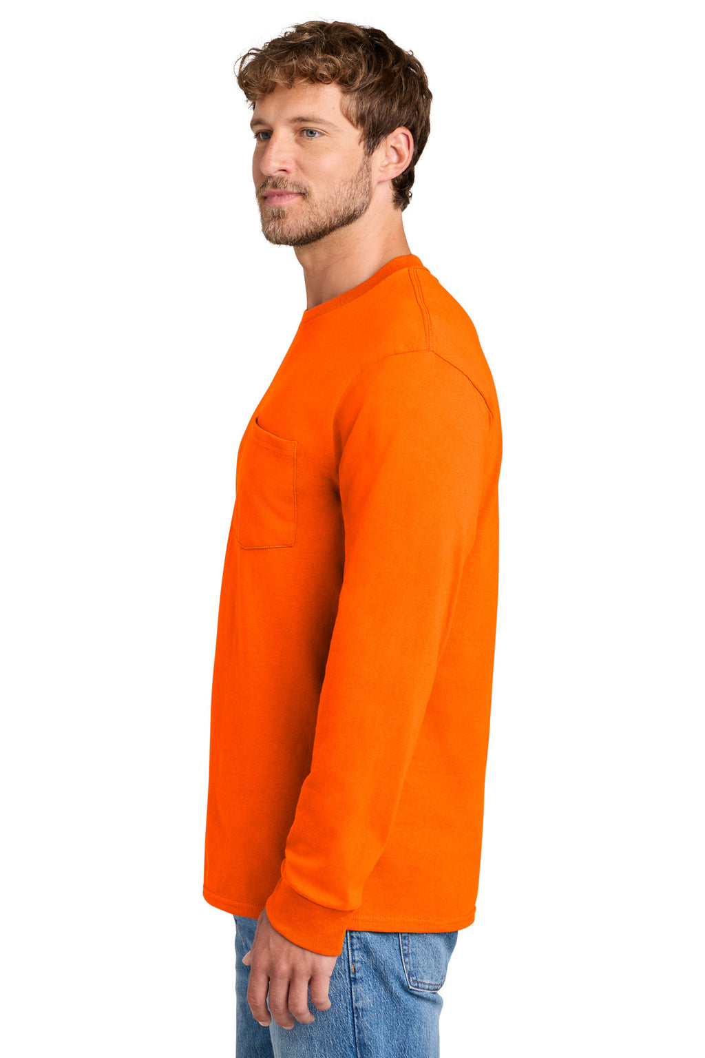 Port & Co Long Sleeve Essential Pocket Tee. PC61LSP - S. Orange - side