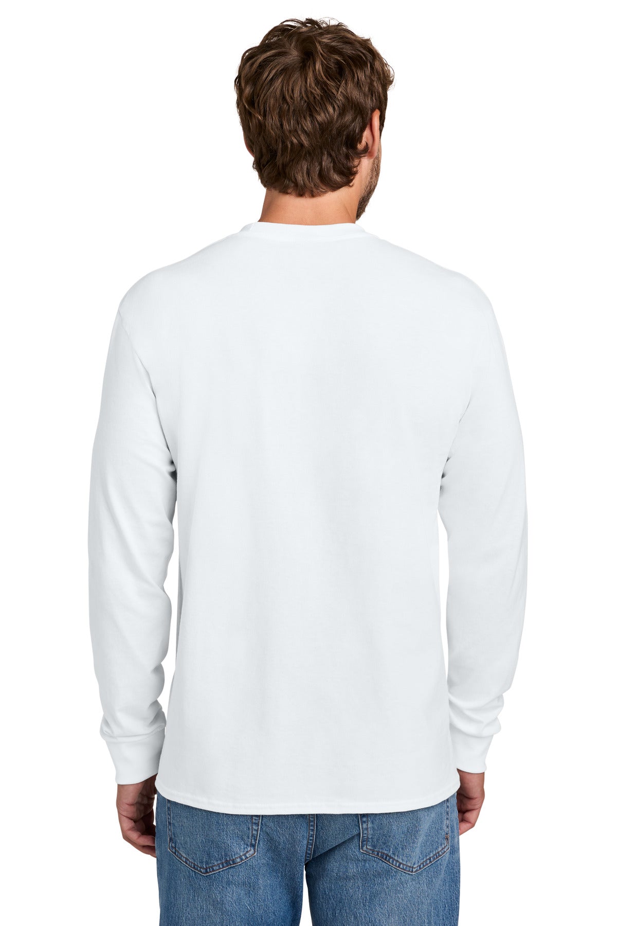 Port & Co Long Sleeve Essential Pocket Tee. PC61LSP - White - back