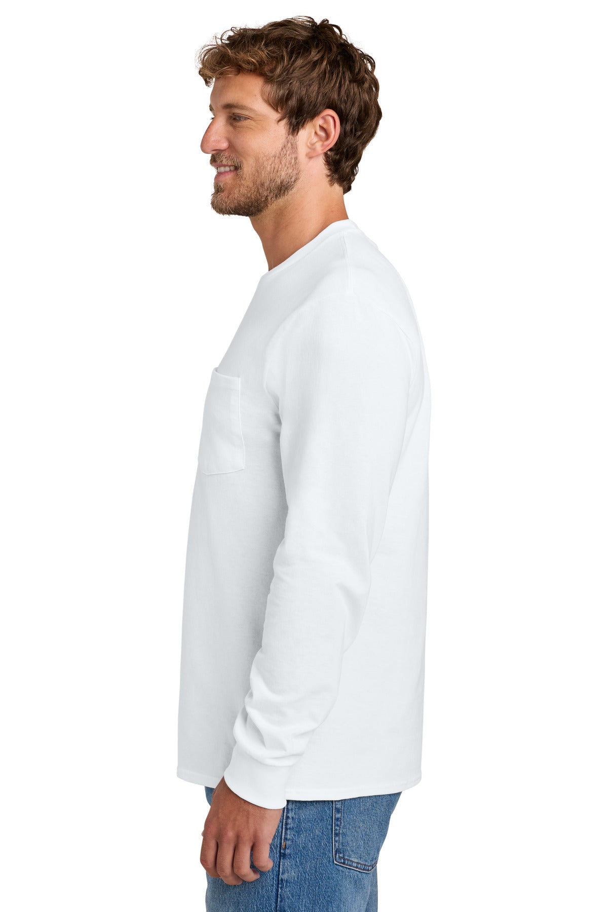 Port & Co Long Sleeve Essential Pocket Tee. PC61LSP - White - side