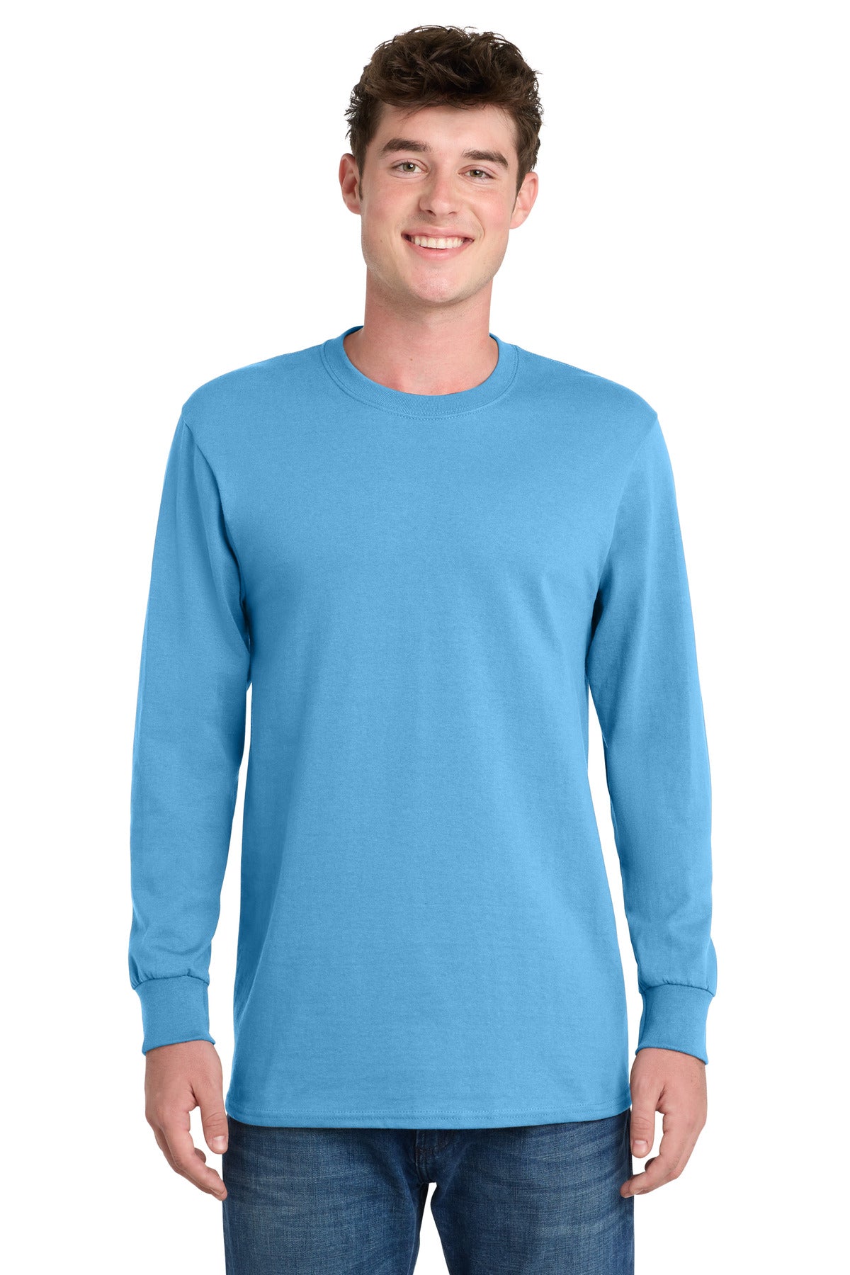 Port & Co Tall Long Sleeve Essential Tee. PC61LST - Aquatic Blue - front