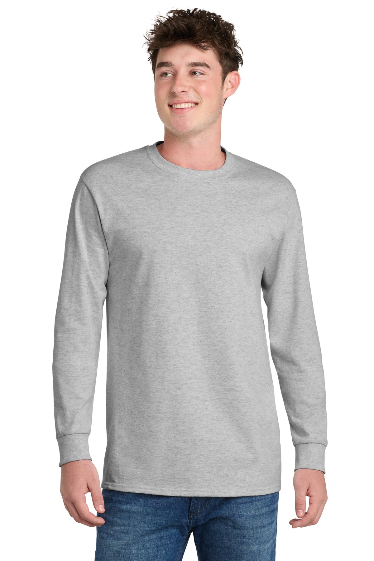 Port & Co Tall Long Sleeve Essential Tee. PC61LST - Ash - front