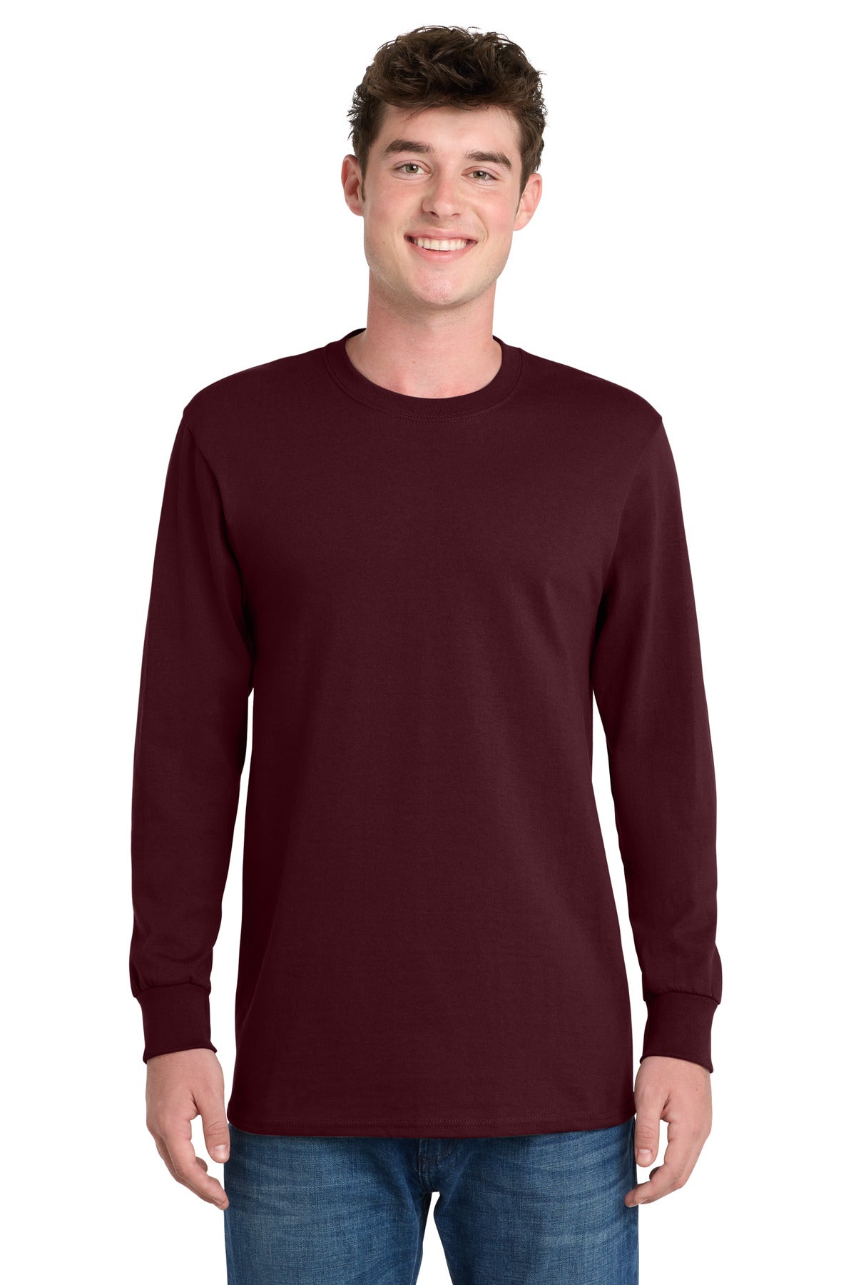 Port & Co Tall Long Sleeve Essential Tee. PC61LST - Athletic Maroon - front